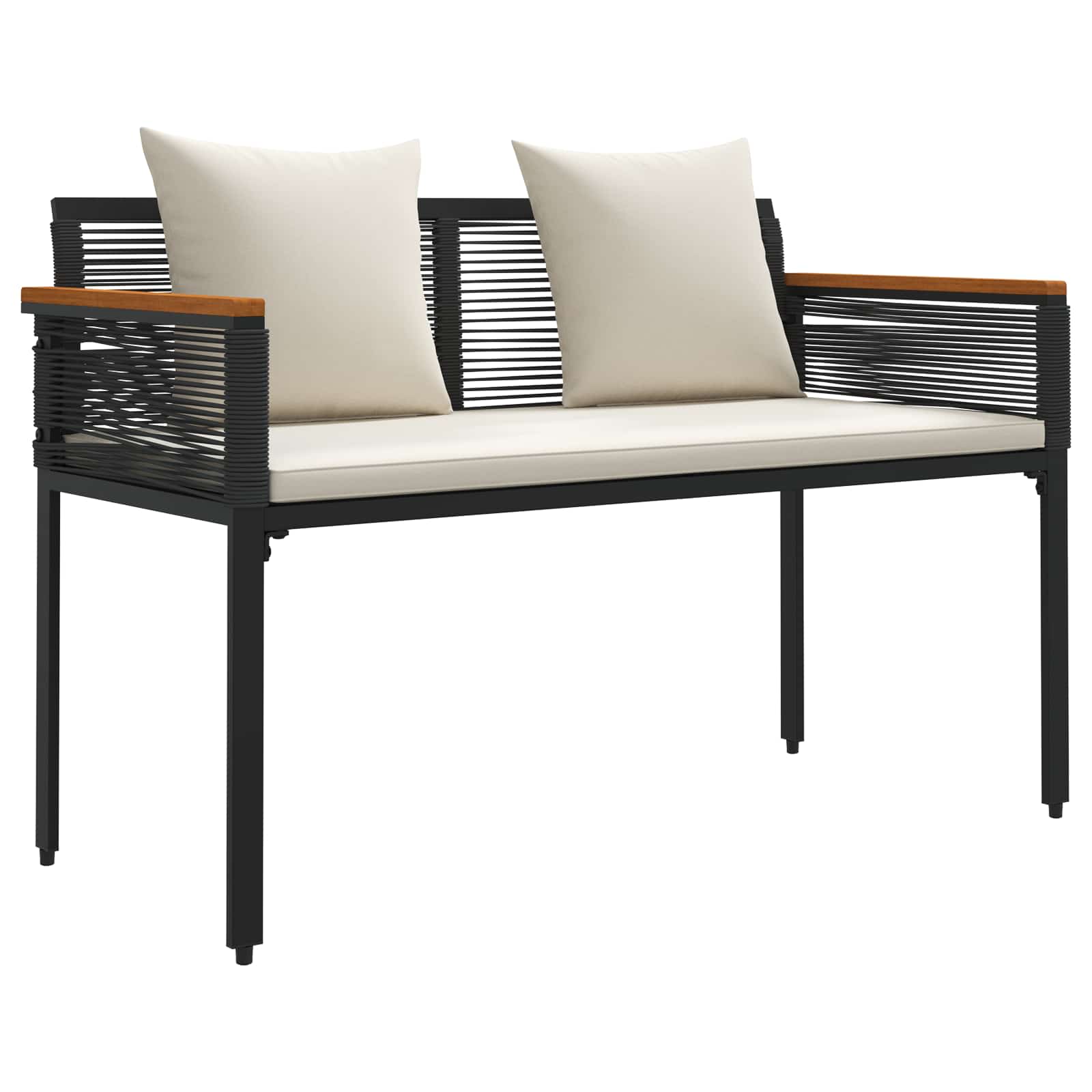 Kerti pad fekete és krémfehér 117 x 54 x 74.5 cm polirattan