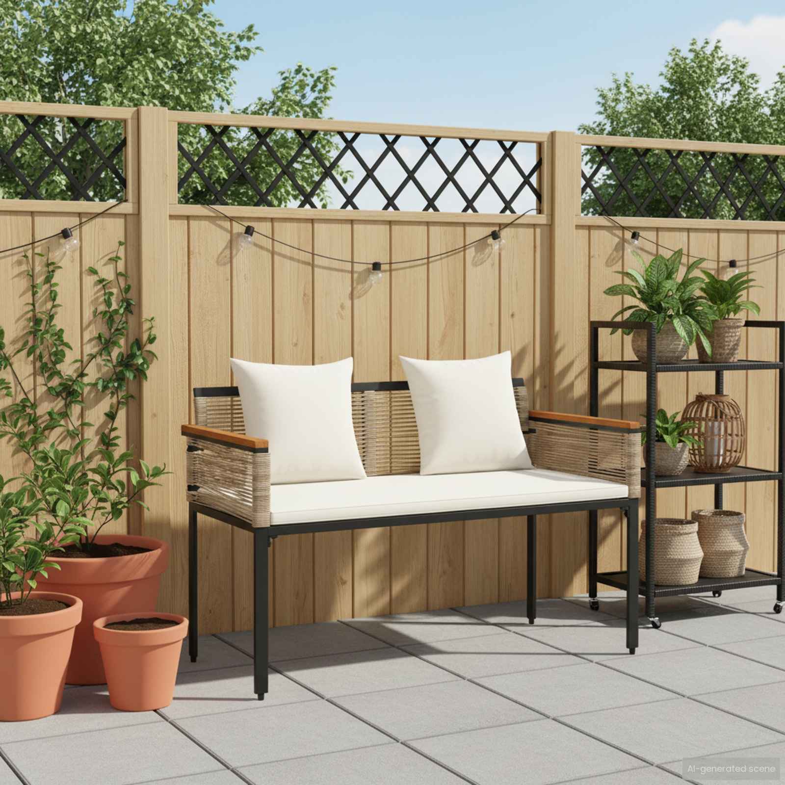 Kerti pad beige és krémszínű 117 x 54 x 74.5 cm polirattan