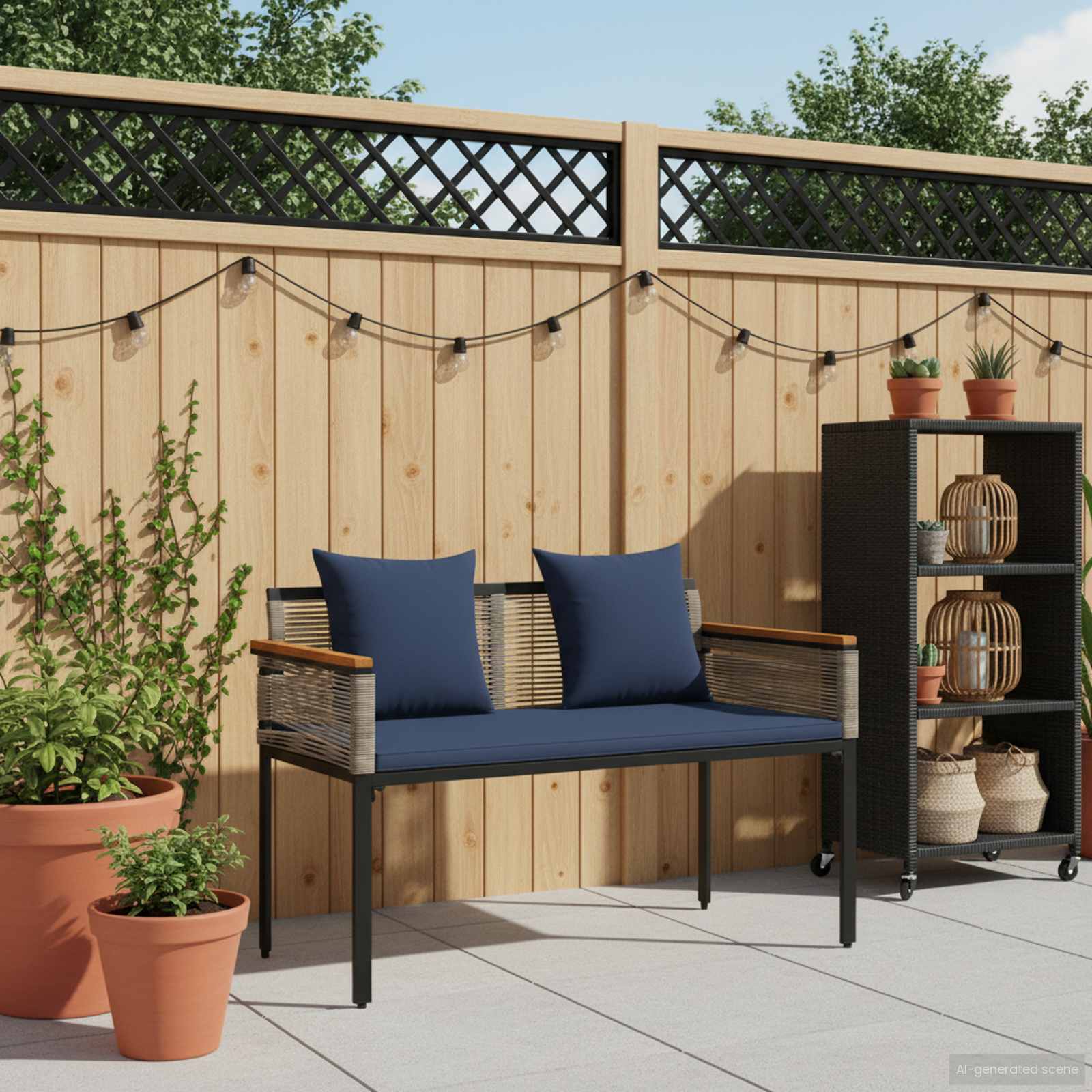 Kerti pad szürke és sötétkék 117 x 54 x 74.5 cm polirattan