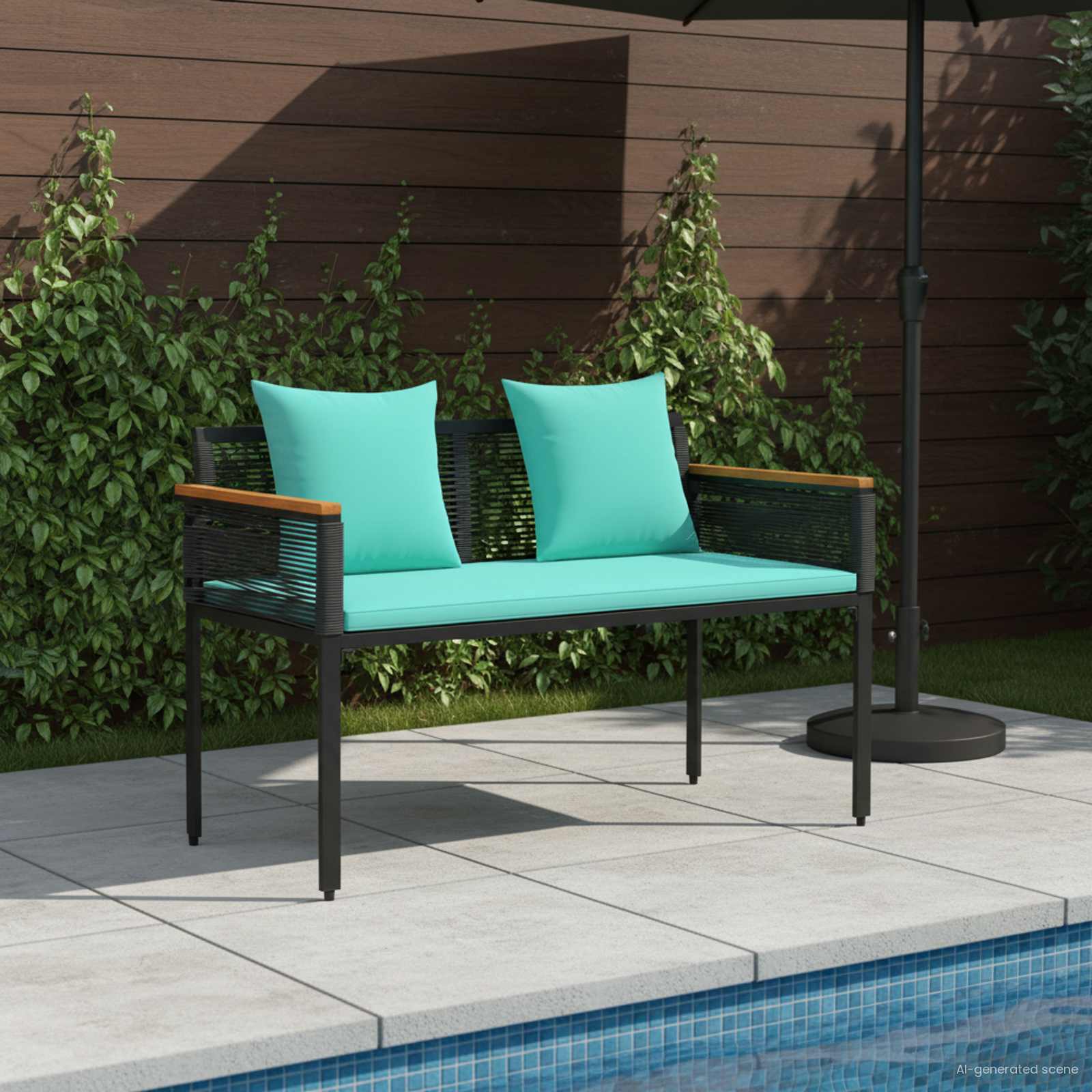 Kerti pad fekete és türkiz 117 x 54 x 74.5 cm polirattan