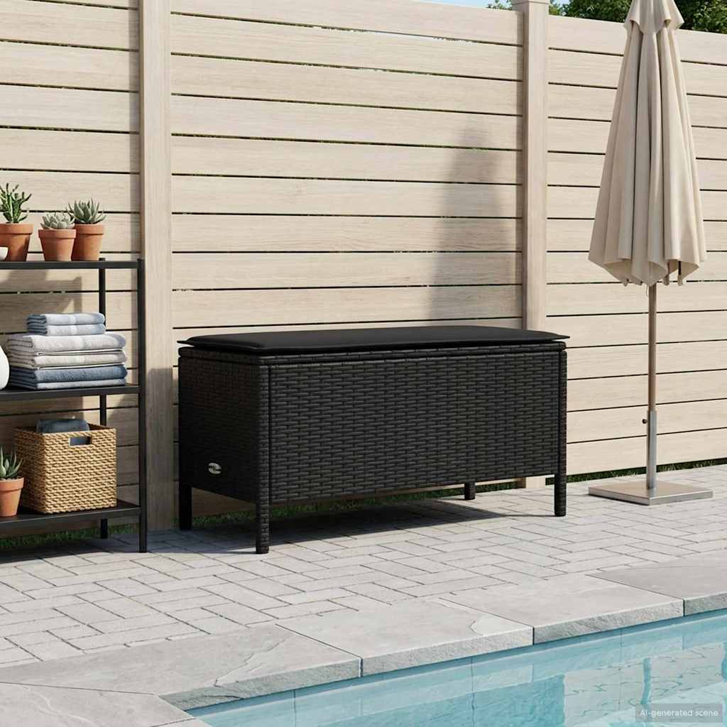 Kerti lábtartó párnával fekete 80 x 38 x 45 cm pe rattan