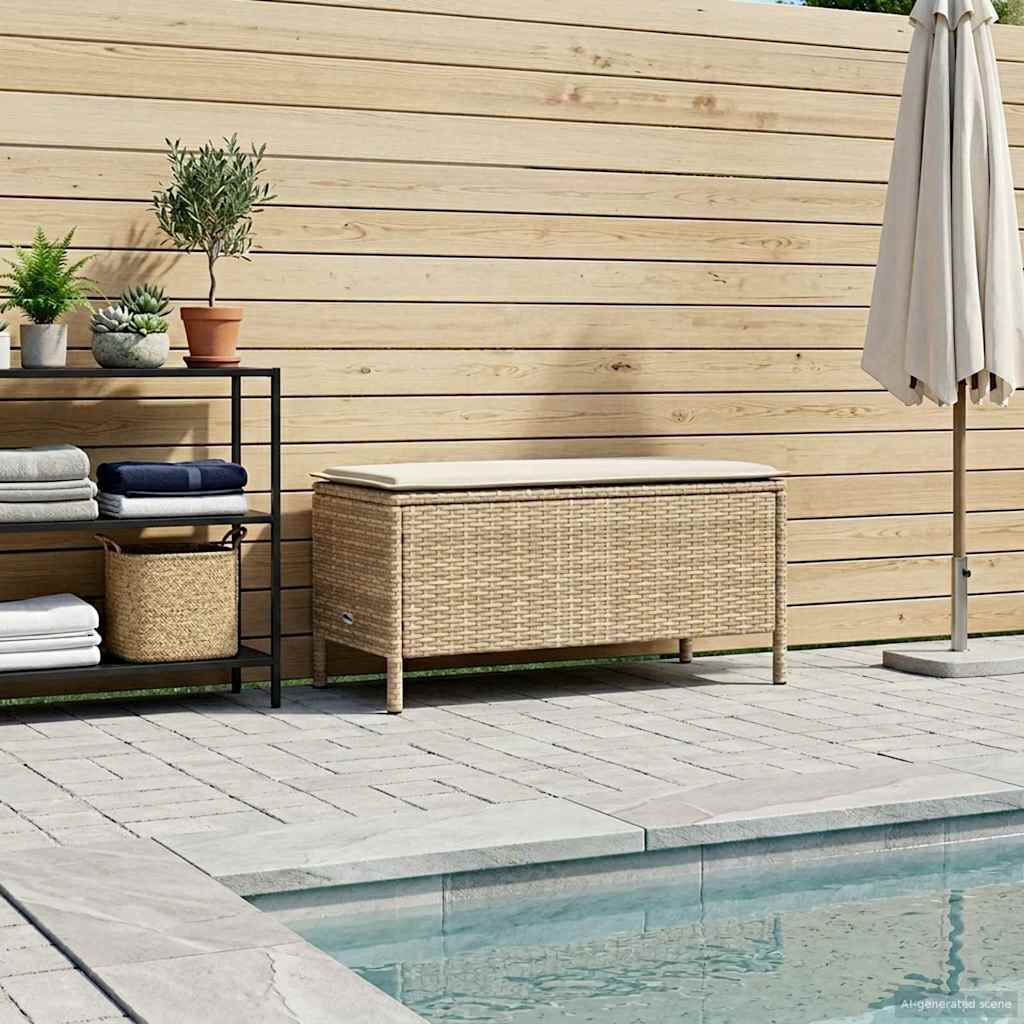 Kerti lábtartó párnával beige és krém 80 x 38 x 42 cm pe rattan