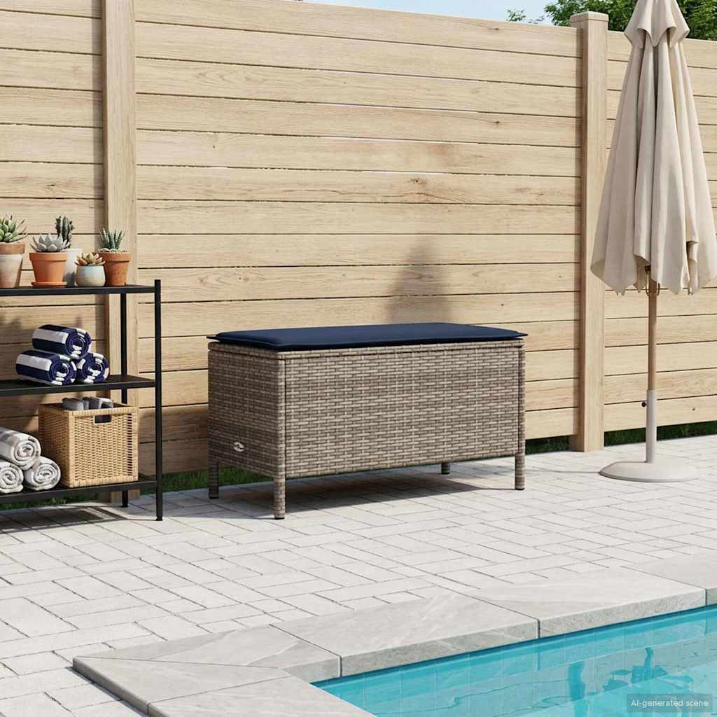 Kerti lábtartó szürke és sötétkék 80 x 38 x 42 cm pe rattan