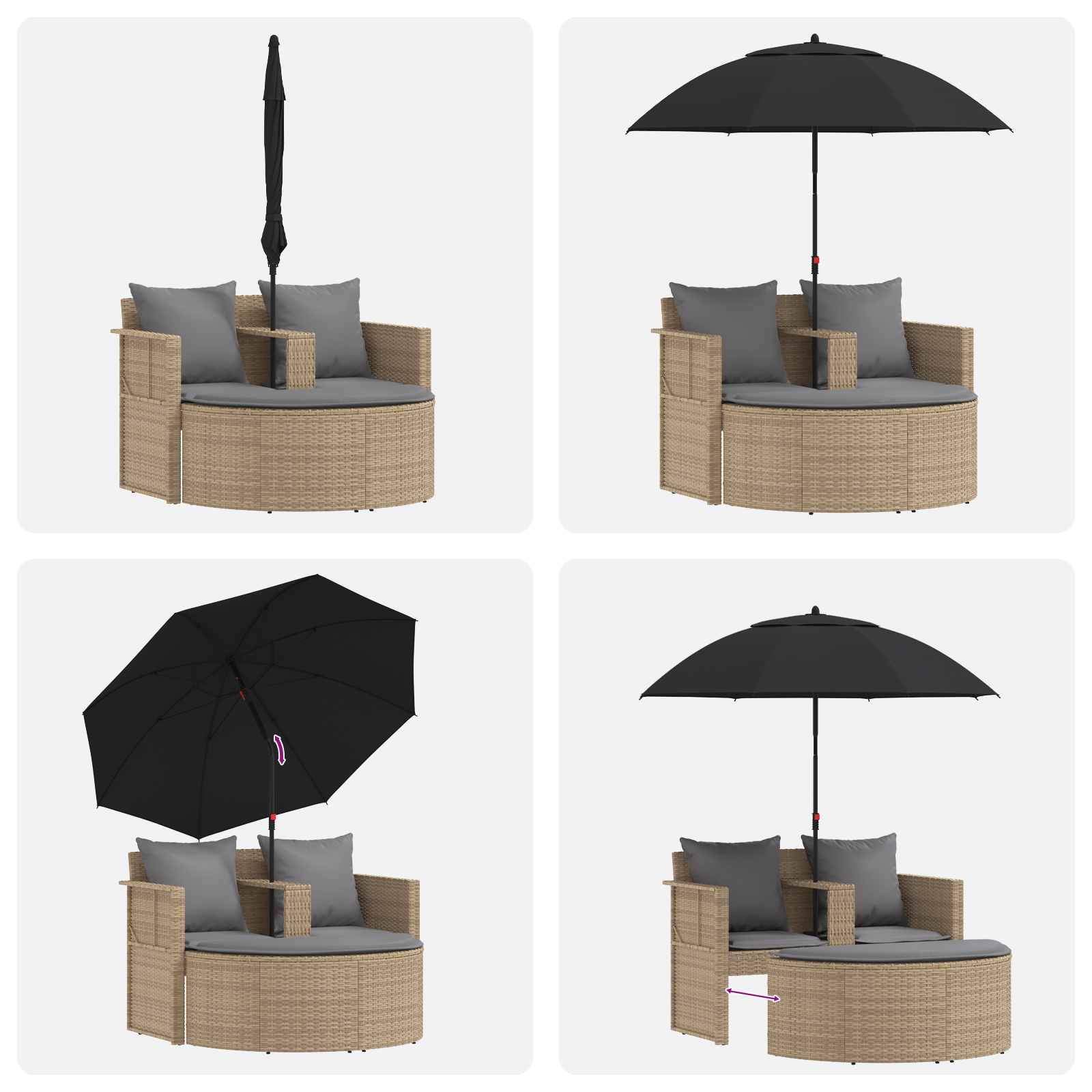 Kerti kanapé párnával 8 pcs beige és világosszürke polirattan