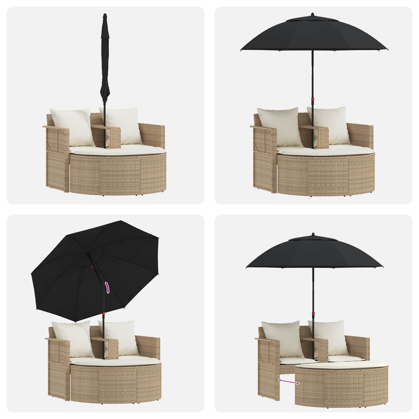 Kerti kanapé párnával 8 pcs beige és krémszínű polirattan
