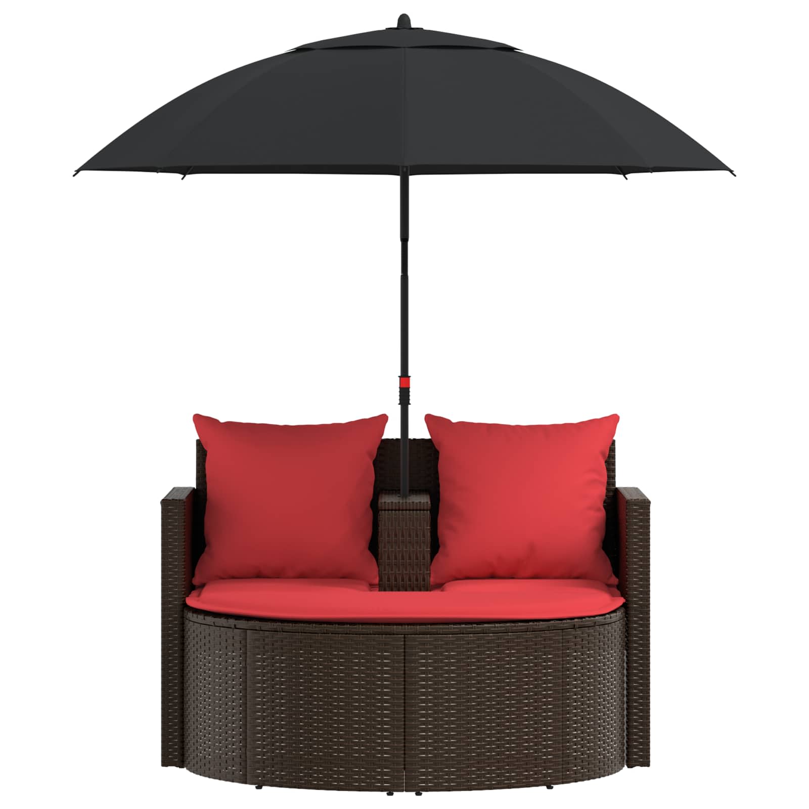 Kerti kanapé barna és piros 168 x 168 x 180 cm polirattan