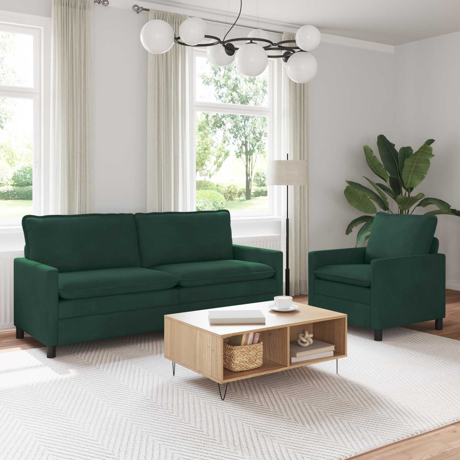 Kanapé szett 2 pcs sötétzöld bársony