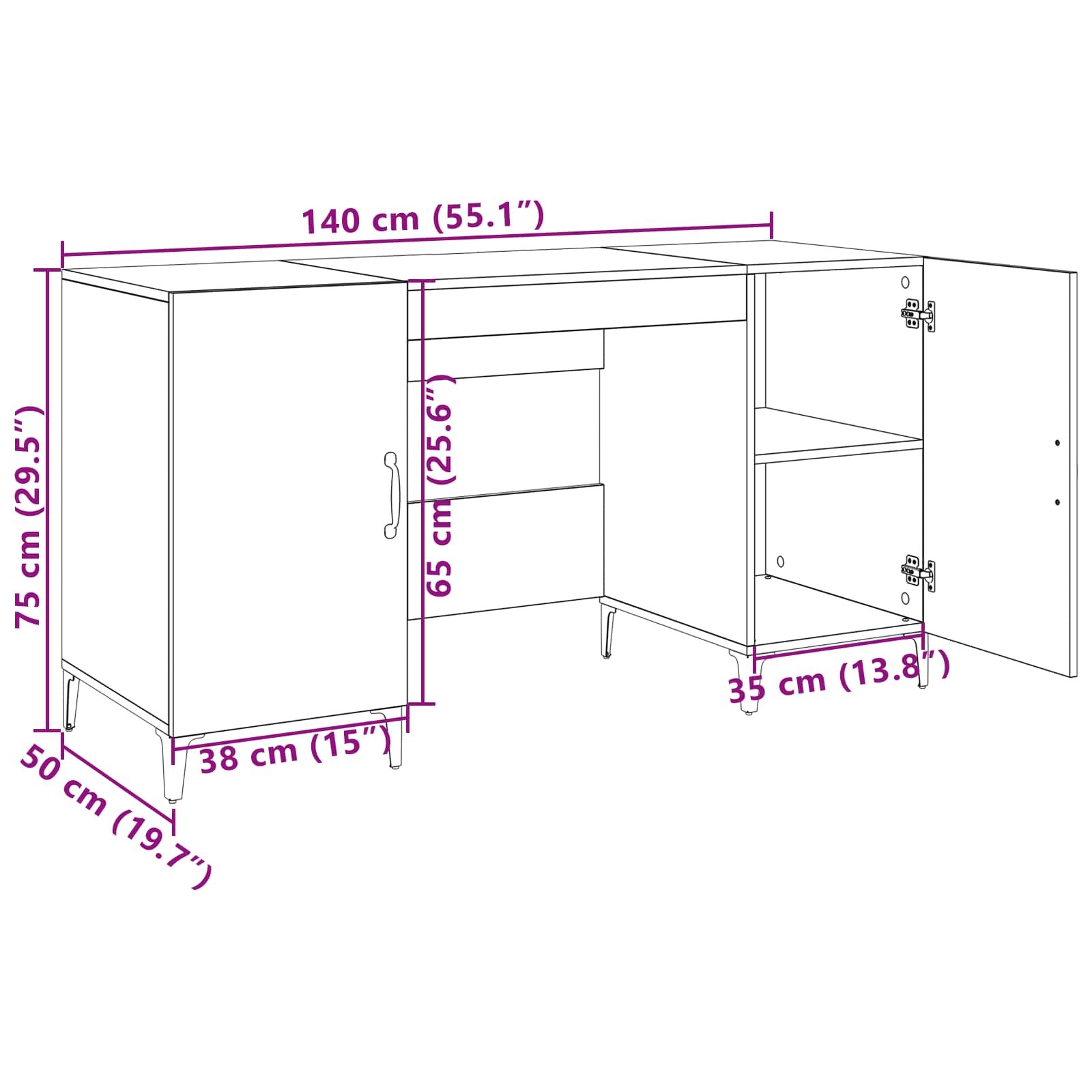 Asztal tárolóval ajtóval öreg fa 140 x 50 x 75 cm faanyag