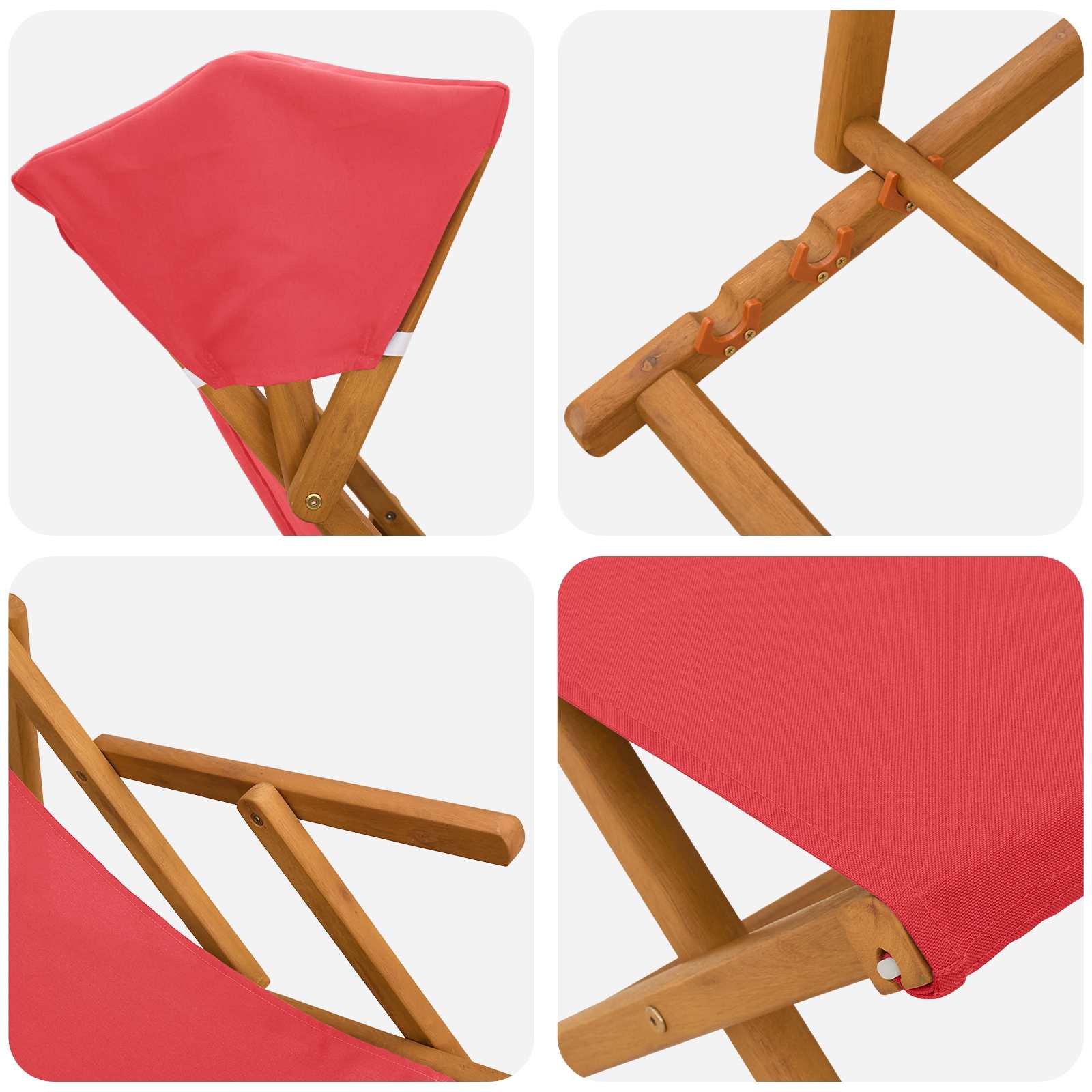 Hintaágy 4 pcs 3 pozíció tömör eukaliptusz fa piros