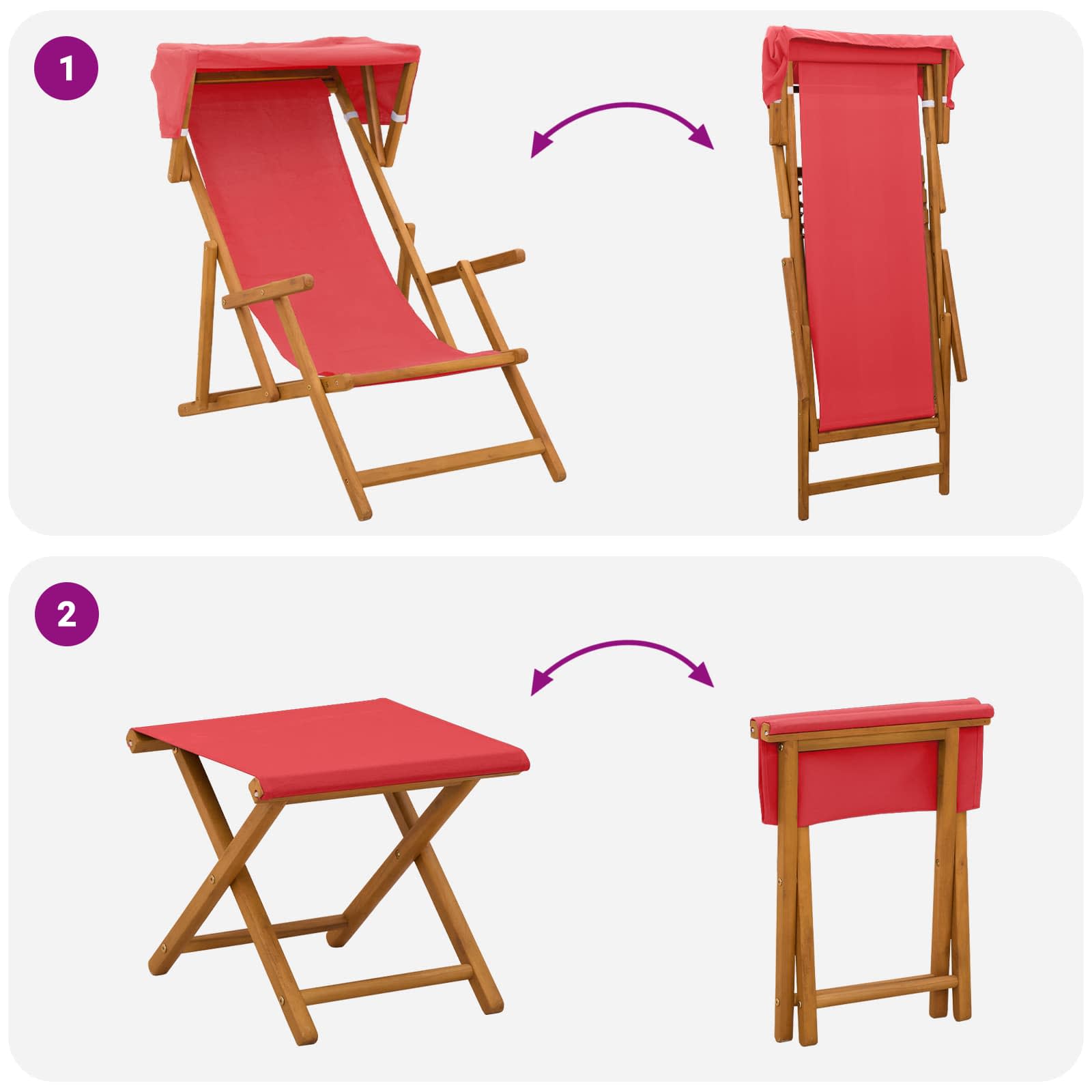 Hintaágy 4 pcs 3 pozíció tömör eukaliptusz fa piros