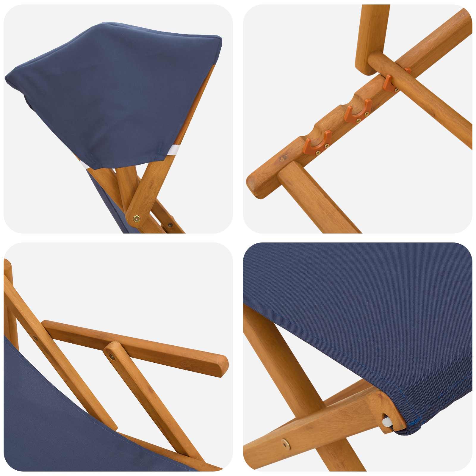 Hintaágy 4 pcs 3 pozíció tömör eukaliptusz fa kék