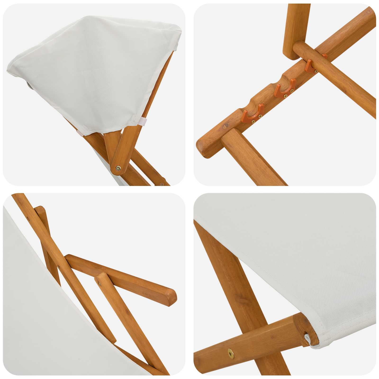 Hintaágy 4 pcs 3 pozíció tömör eukaliptusz fa krémszínű