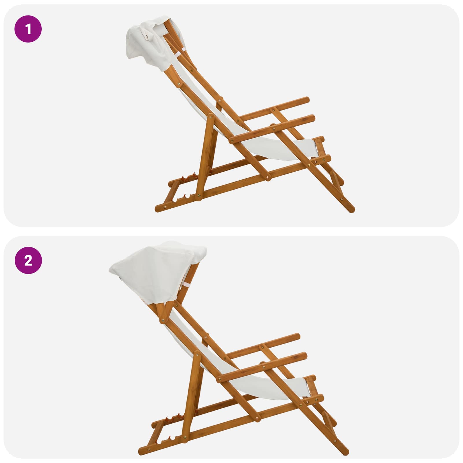 Hintaágy 4 pcs 3 pozíció tömör eukaliptusz fa krémszínű
