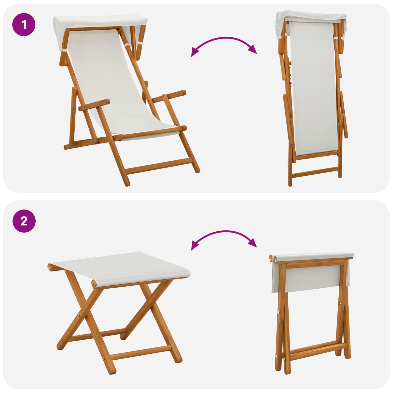 Hintaágy 4 pcs 3 pozíció tömör eukaliptusz fa krémszínű