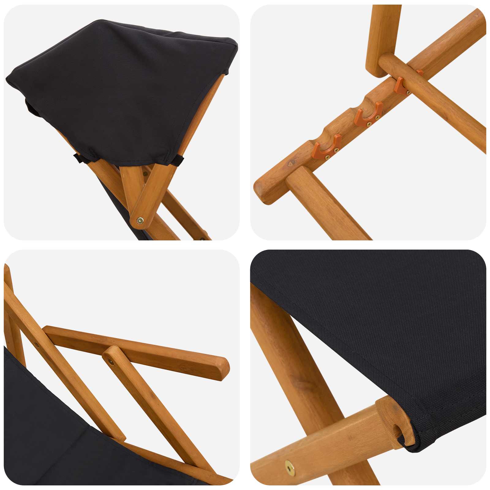 Hintaágy 4 pcs 3 pozíció tömör eukaliptusz fa fekete