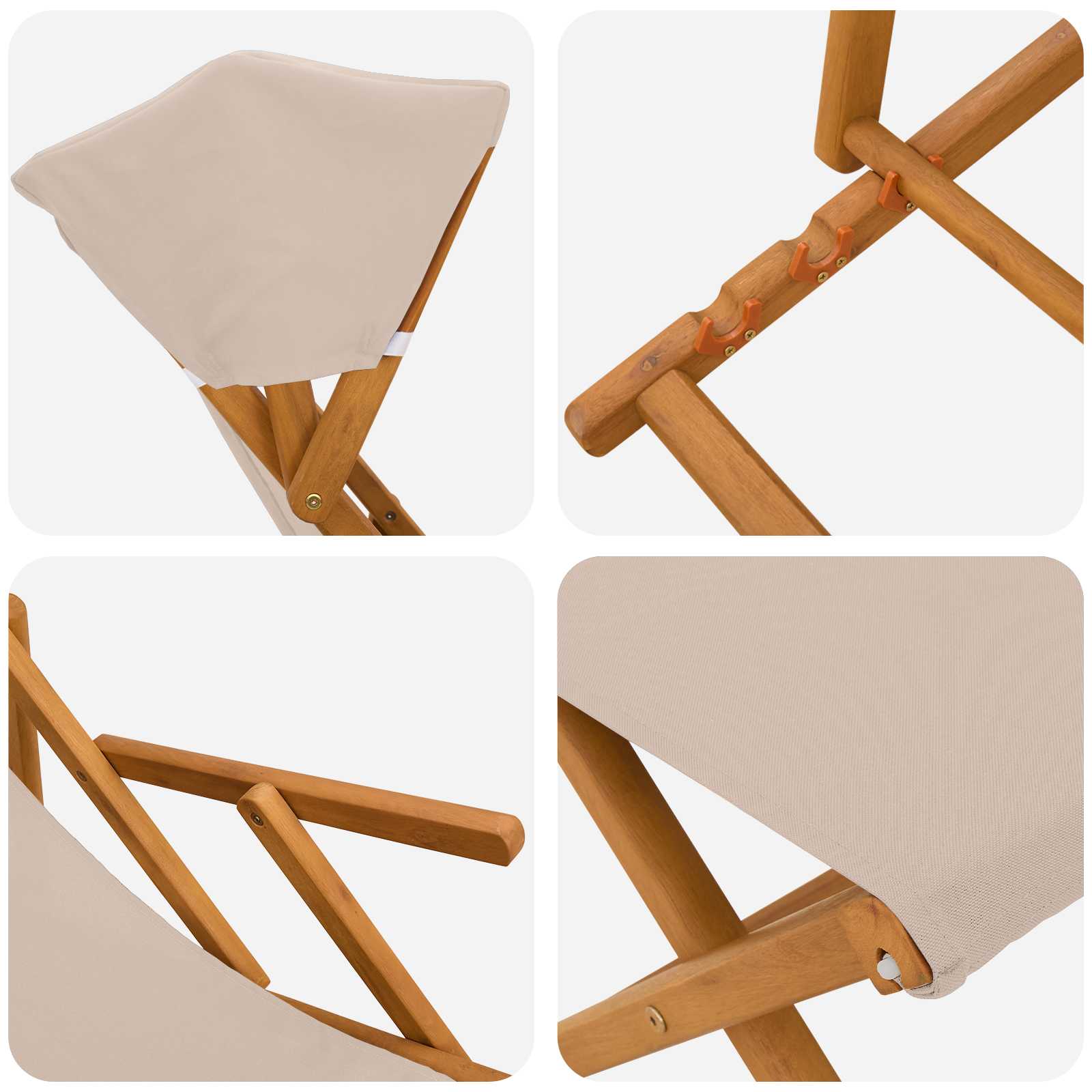 Hintaágy 4 pcs 3 pozíció tömör eukaliptusz fa bézs