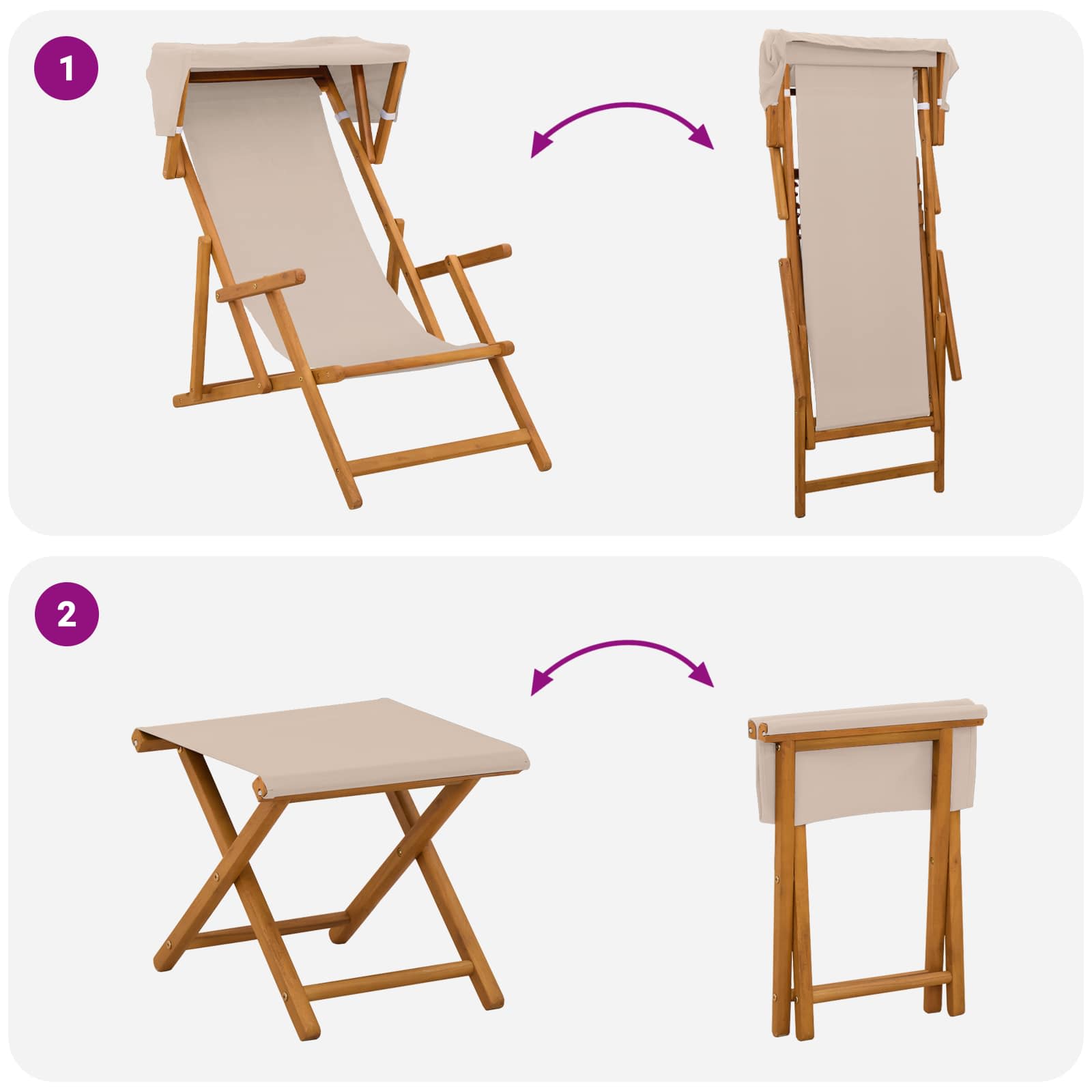 Hintaágy 4 pcs 3 pozíció tömör eukaliptusz fa bézs