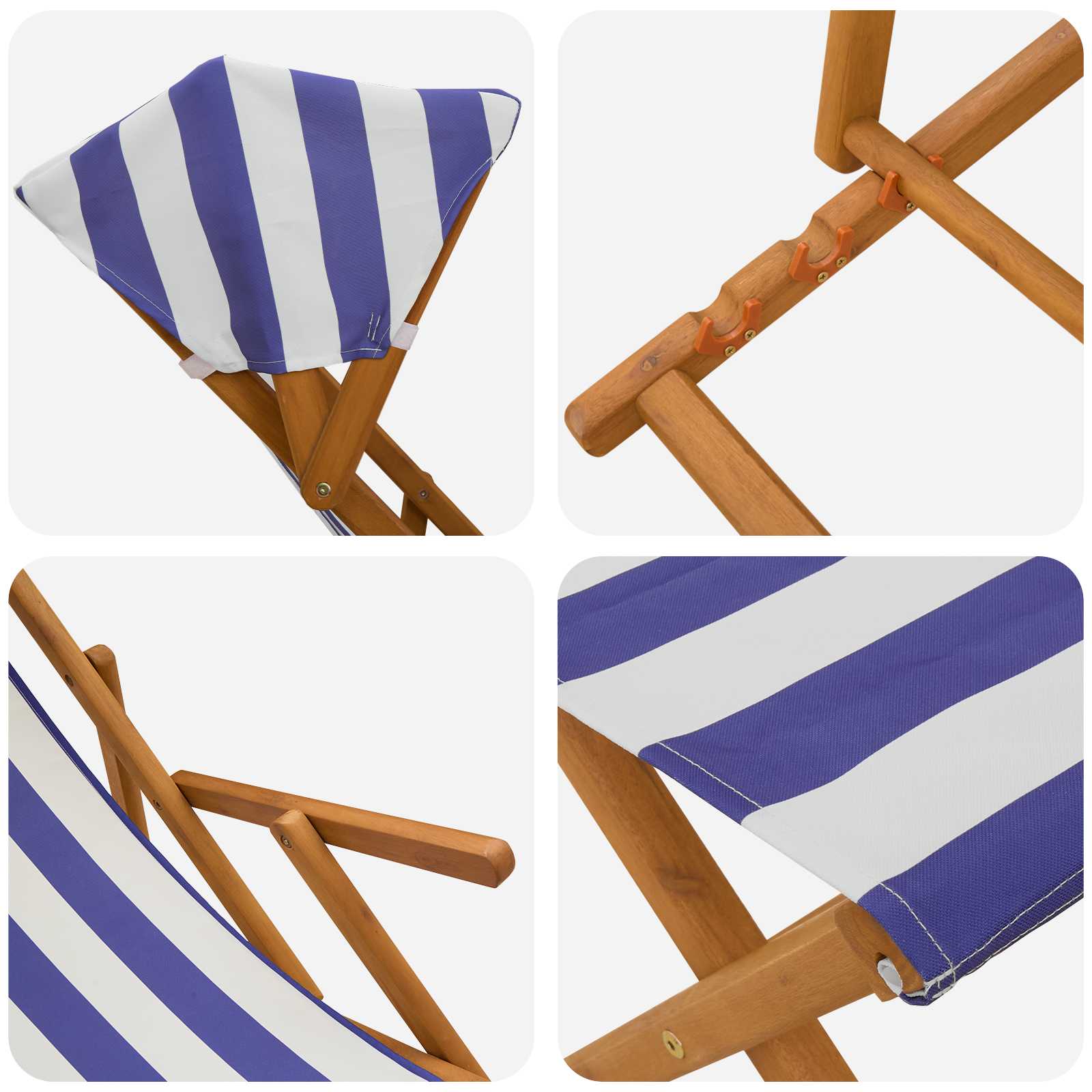 Hintaágy 4 pcs 3 pozíció tömör eukaliptusz fa kék és fehér