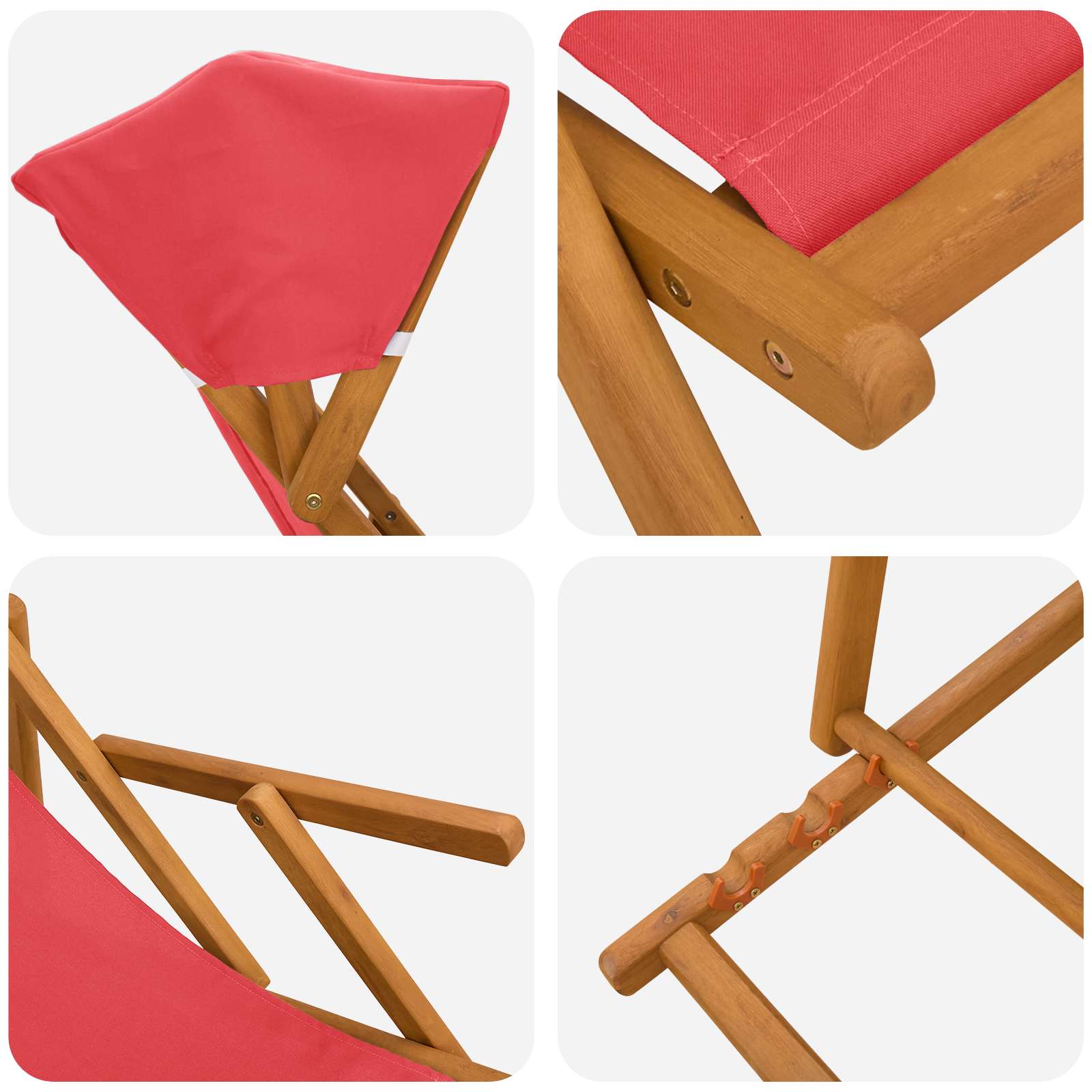 Hintaágy 2 pcs 3 pozíció tömör eukaliptusz fa piros