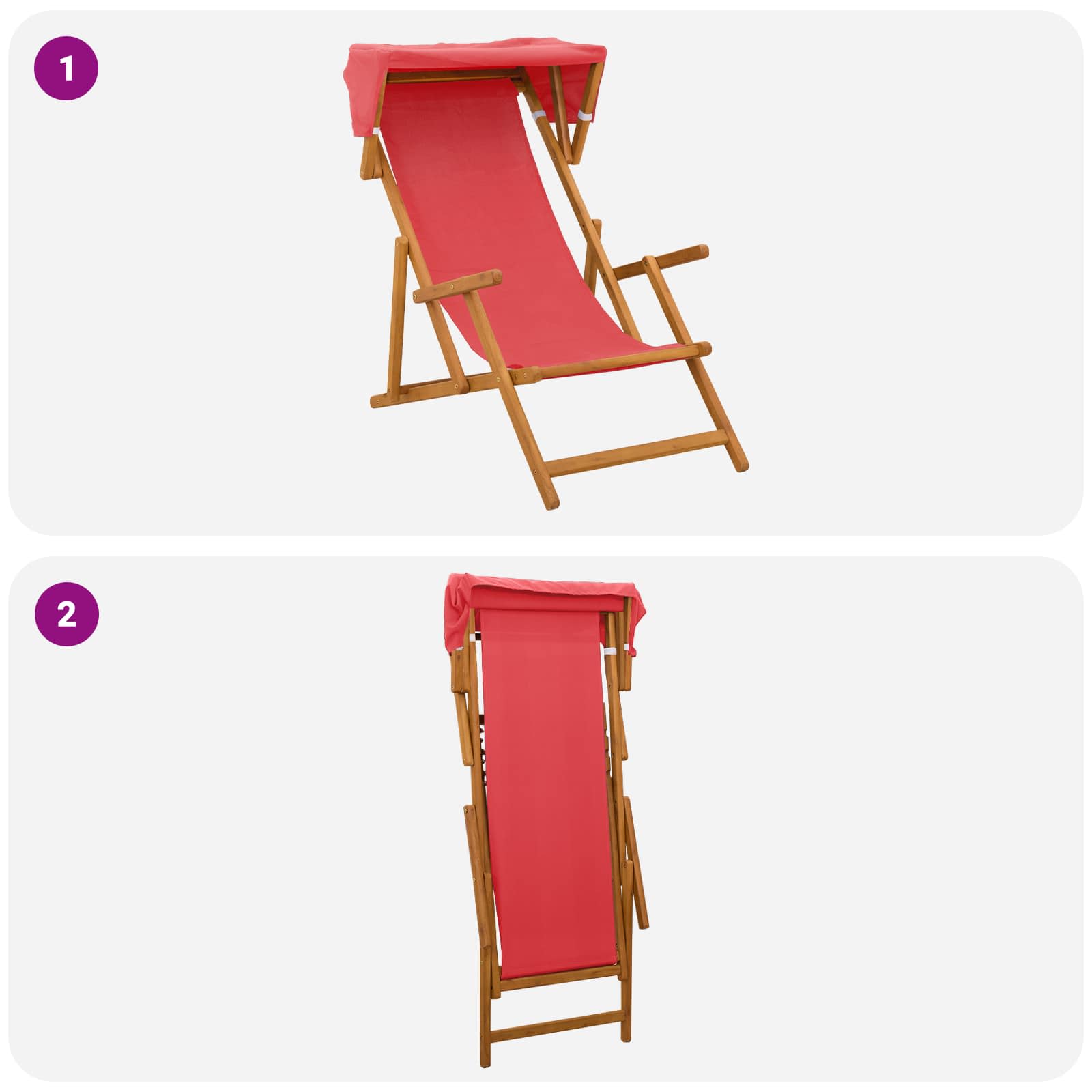 Hintaágy 2 pcs 3 pozíció tömör eukaliptusz fa piros