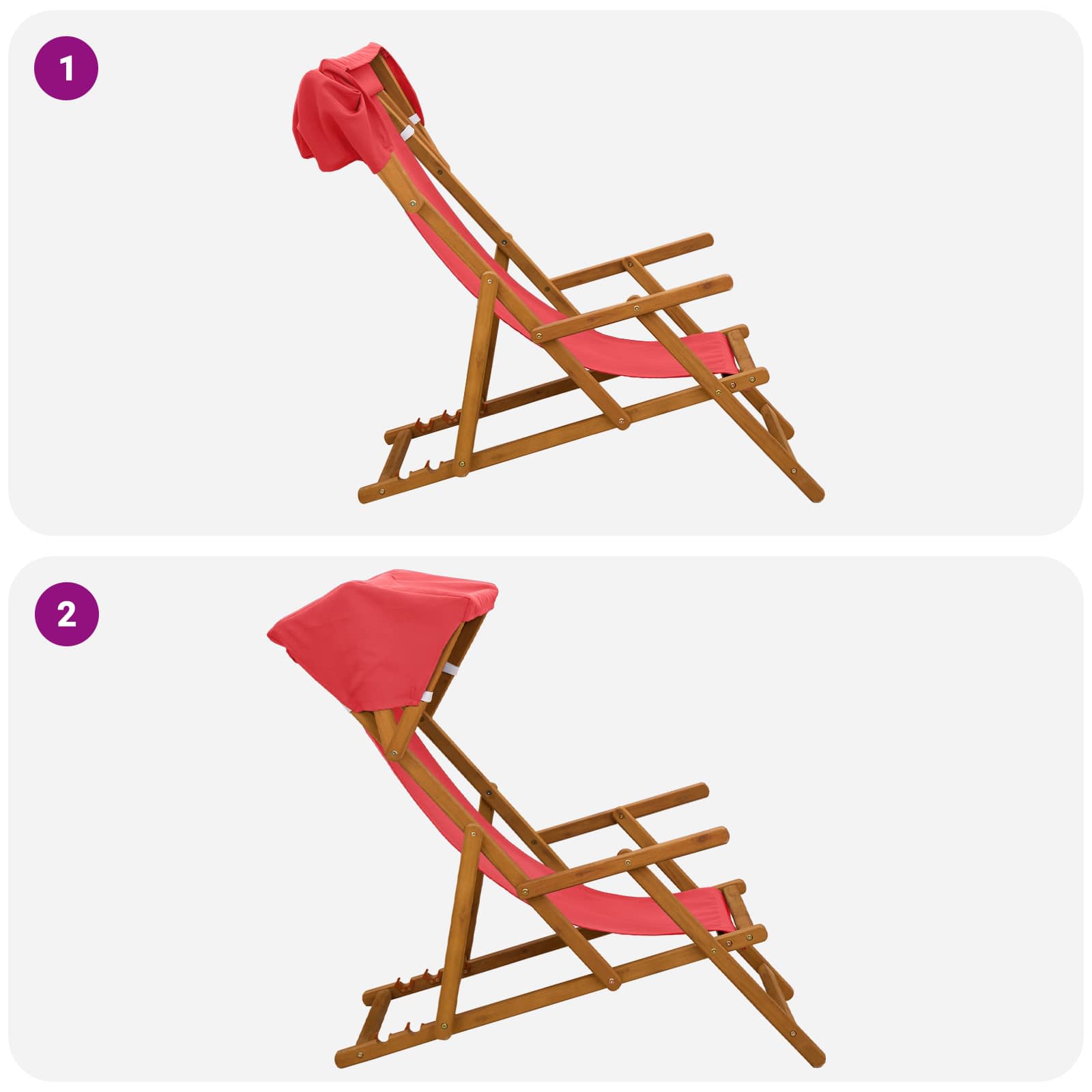 Hintaágy 2 pcs 3 pozíció tömör eukaliptusz fa piros