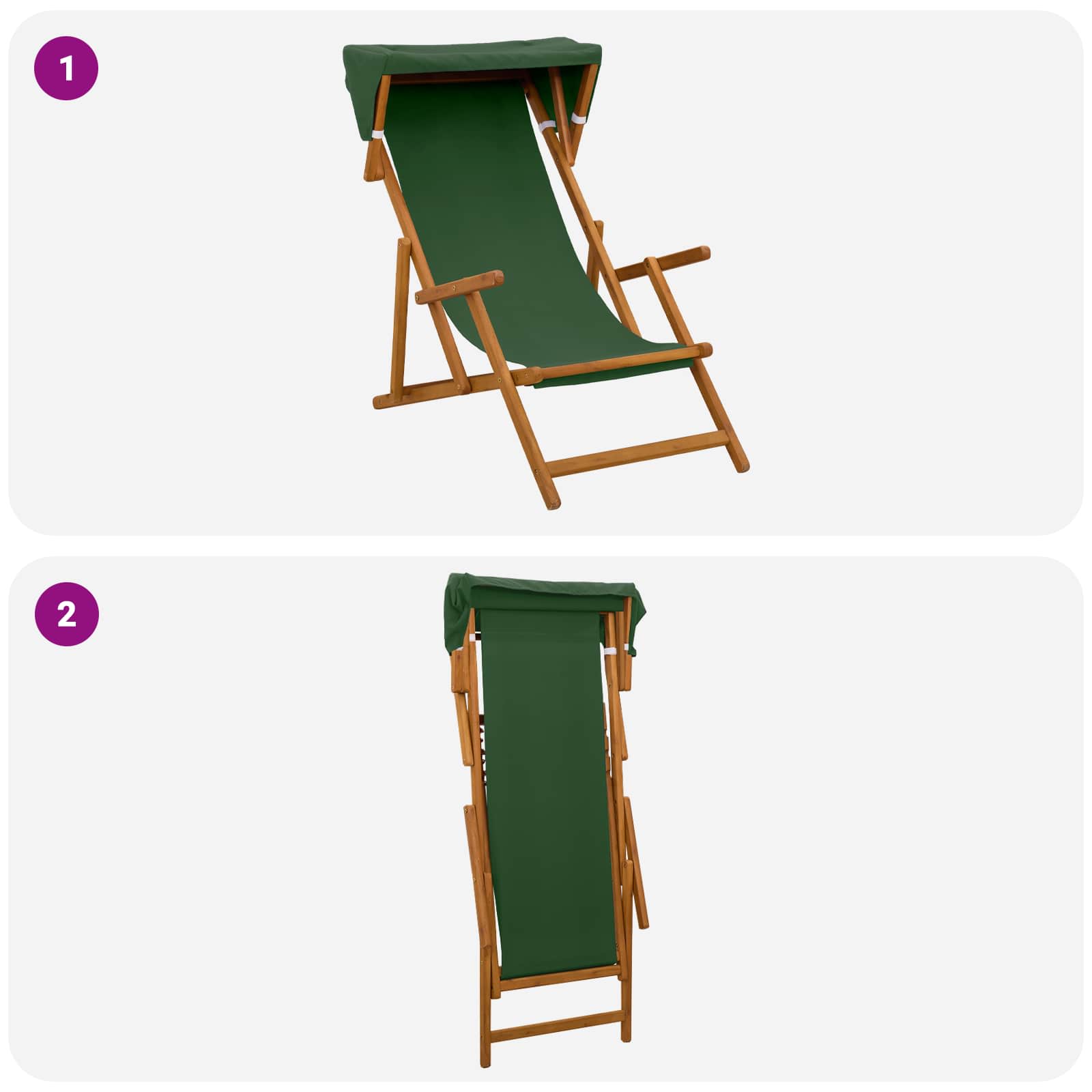 Hintaágy 2 pcs 3 pozíció tömör eukaliptusz fa zöld