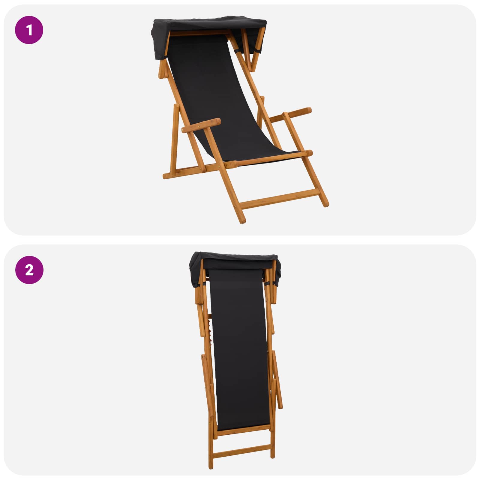 Hintaágy 2 pcs 3 pozíció tömör eukaliptusz fa fekete