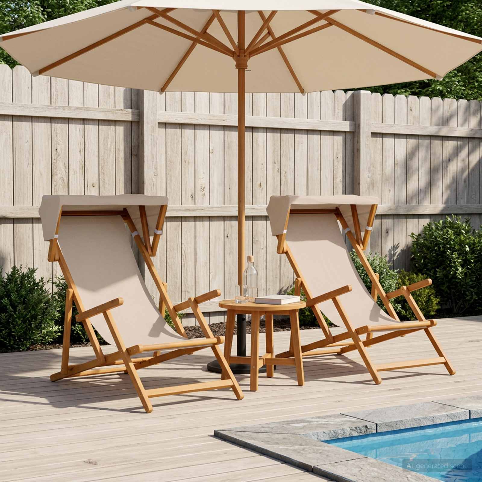Hintaágy 2 pcs 3 pozíció tömör eukaliptusz fa bézs