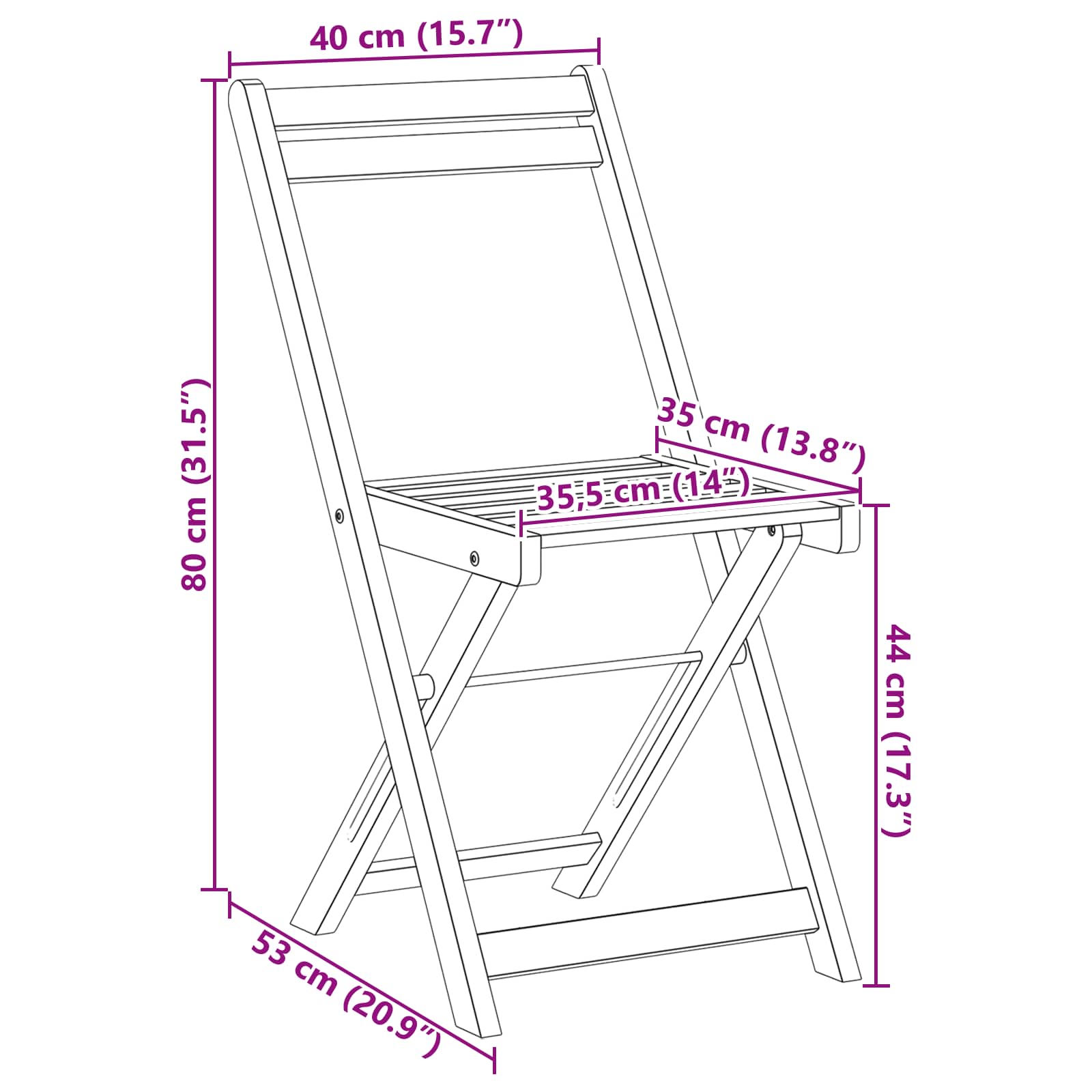 Összecsukható kerti székek 4 pcs természetes 40 x 53 x 80 cm
