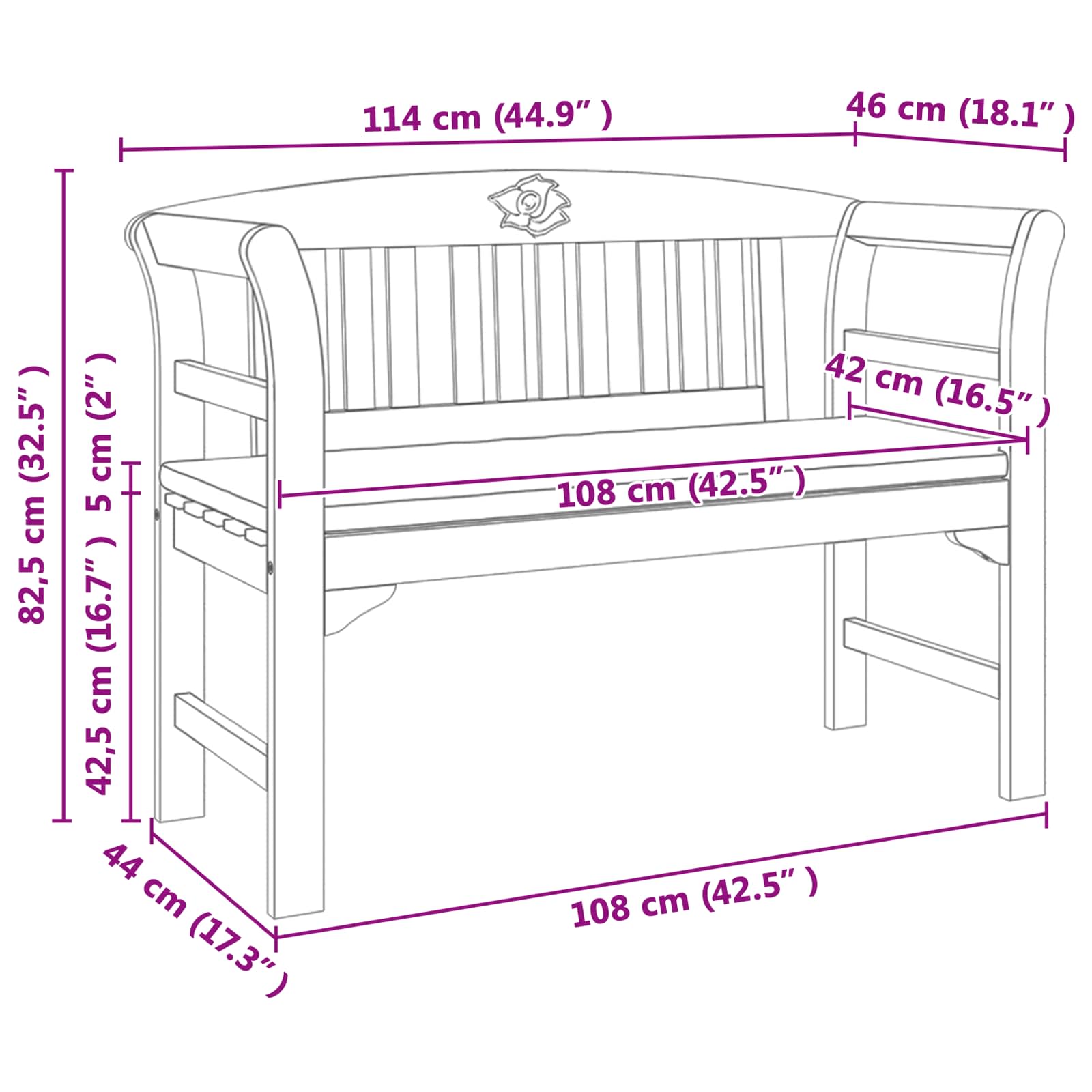 Pad természetes olaj bevonat 114 x 46 x 82,5 cm tömör akácfa