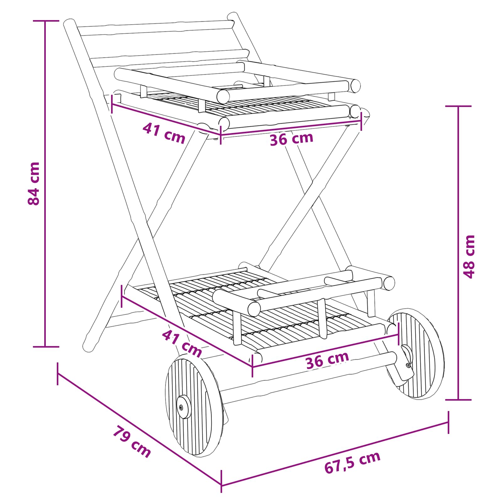 Kerekes teás kocsi természetes 79 x 67.5 x 84 cm bambusz