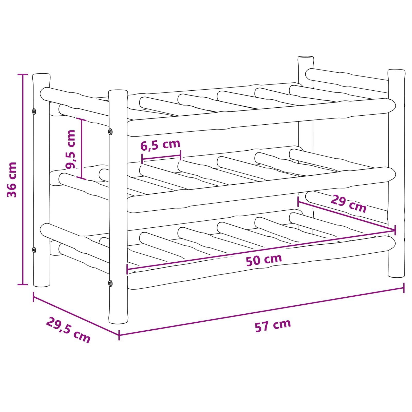 Borágas természetes 57 x 29,5 x 36 cm bambusz