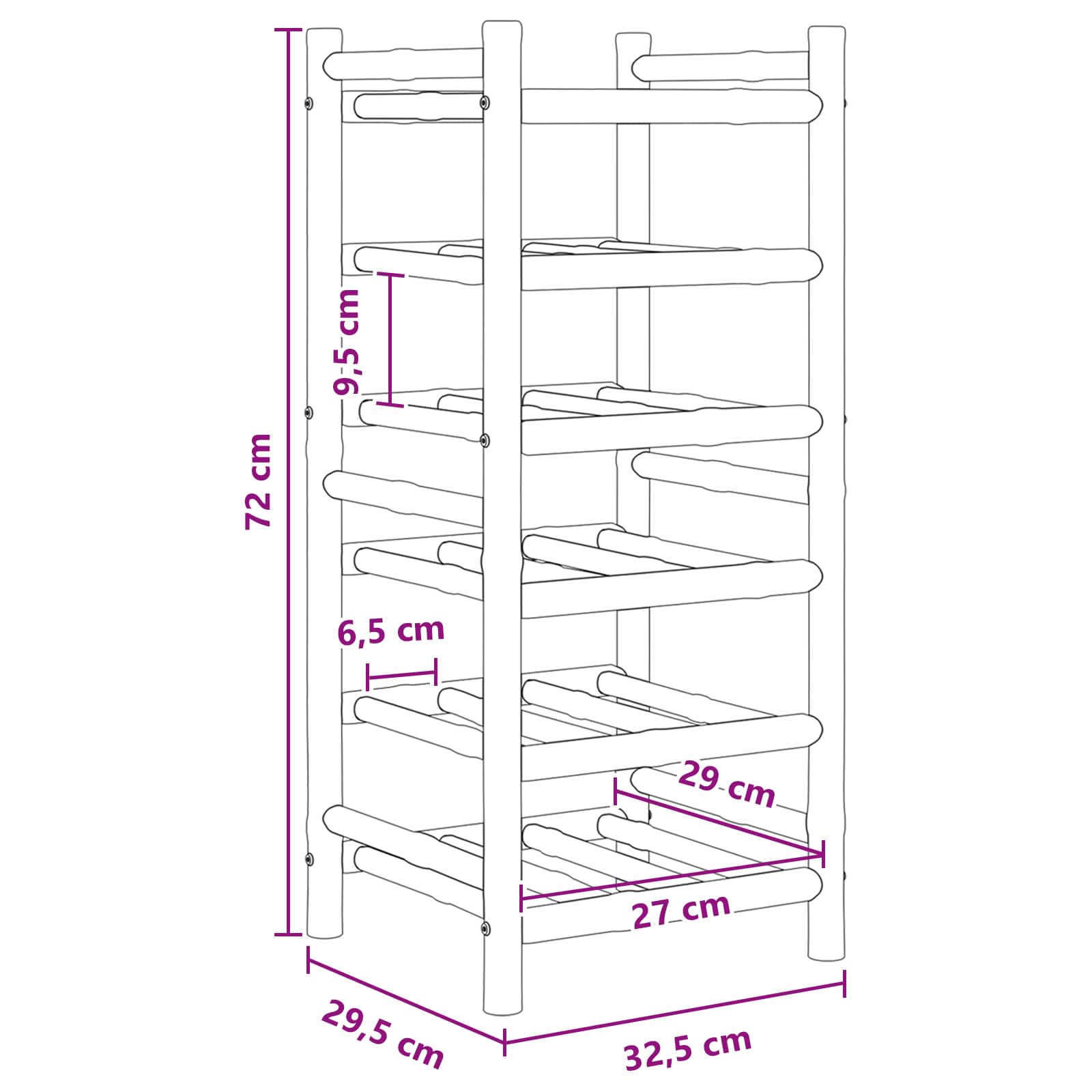 Borágas természetes 32,5 x 29,5 x 72 cm bambusz