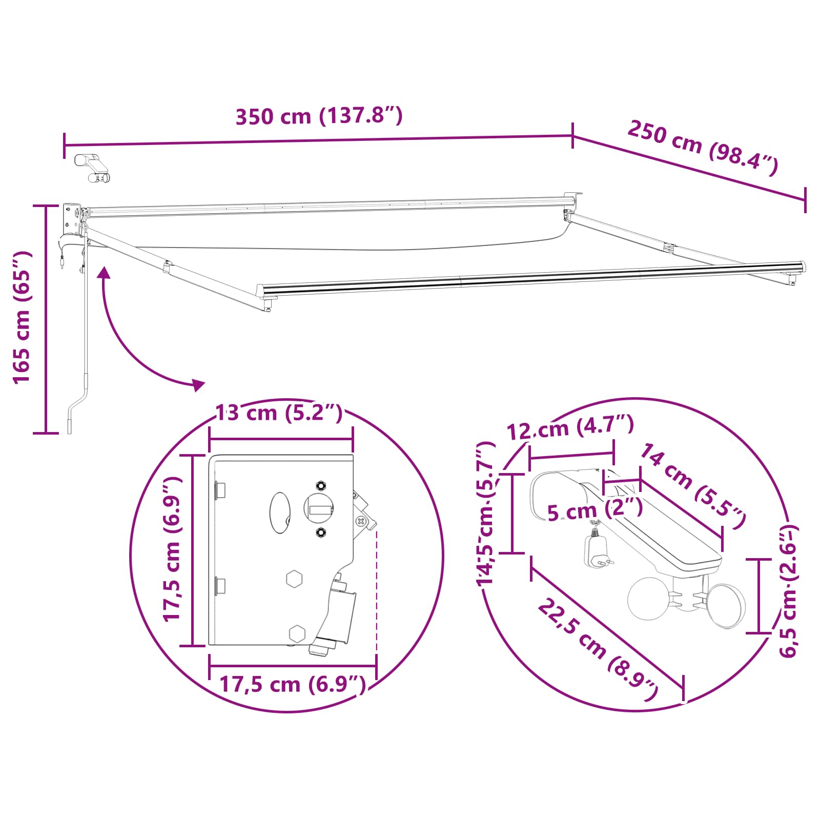 Elektromos kihúzható napellenző keret antracit 3,5 x 2,5 m