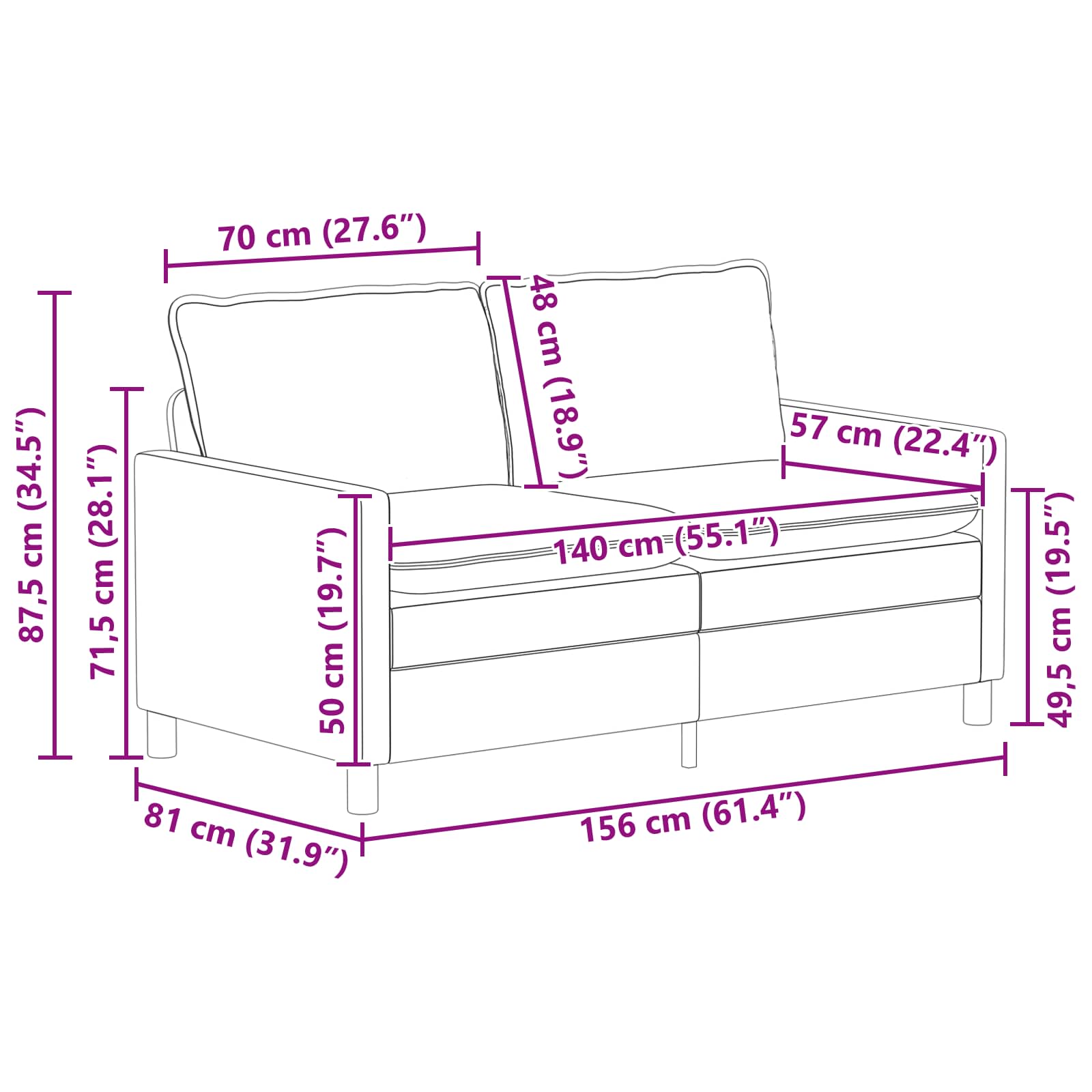 Kanapé rózsaszín 156 x 81 x 87,5 cm bársony