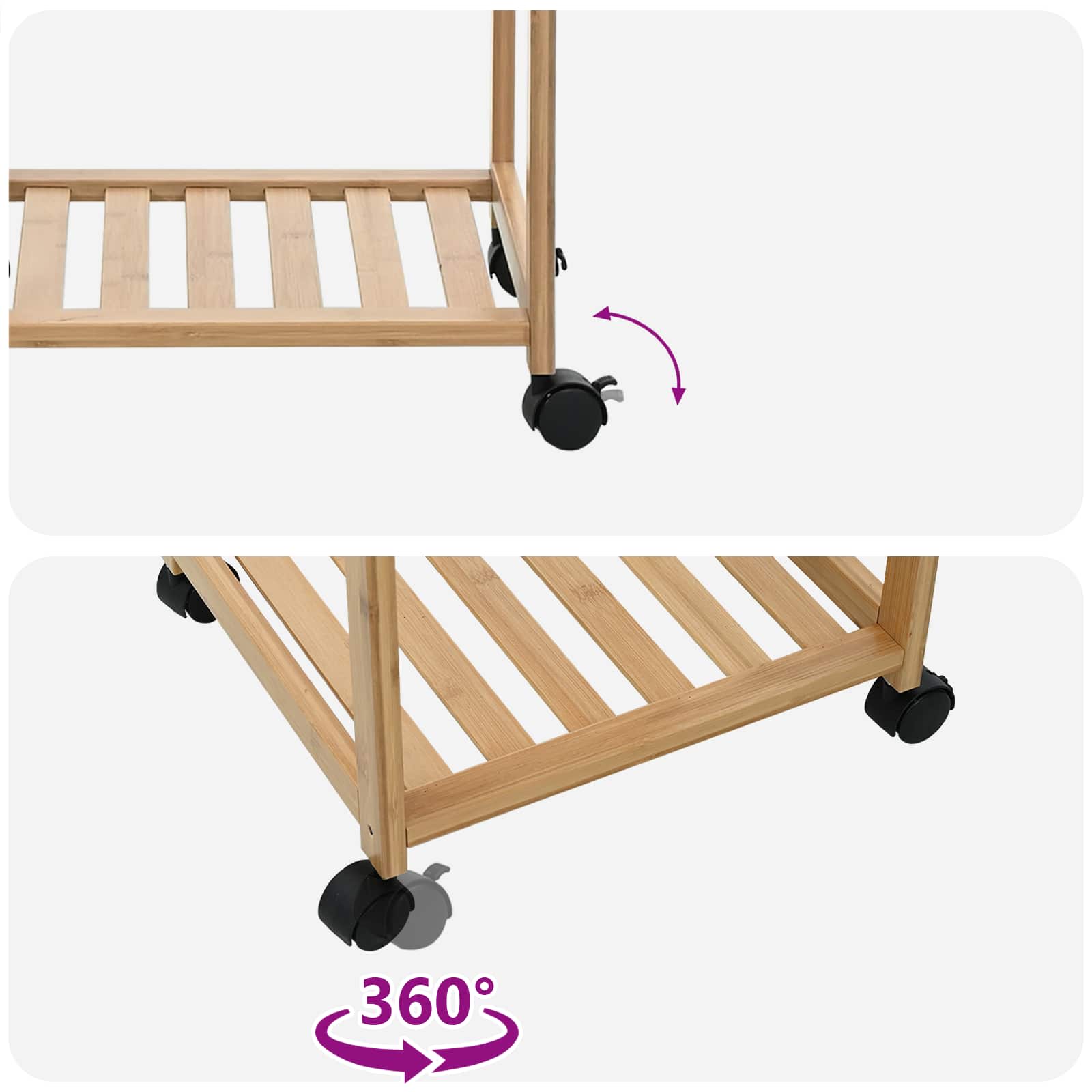 Konyhai kocsi kerekekkel természetes 37 x 36 x 80 cm bambusz
