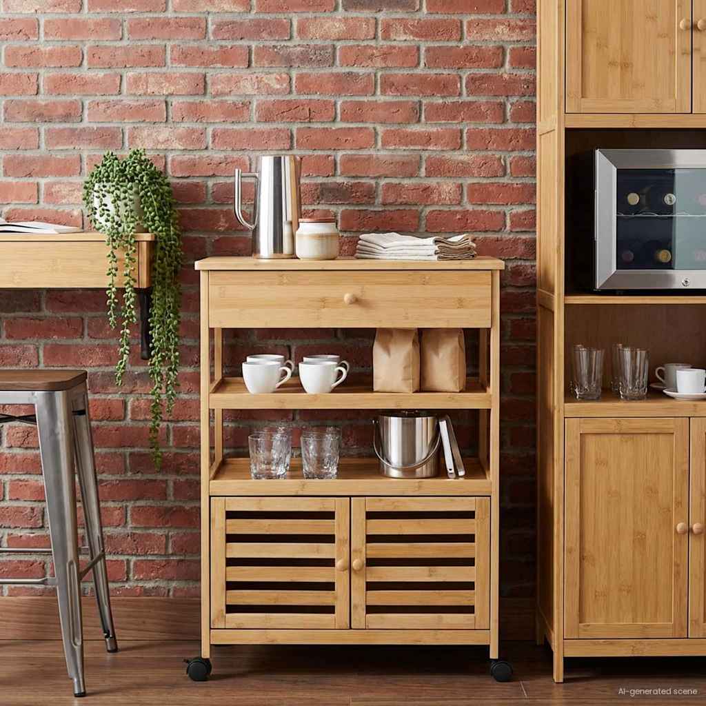 Konyhai kocsi kerekekkel természetes 59,5 x 36 x 82 cm bambusz