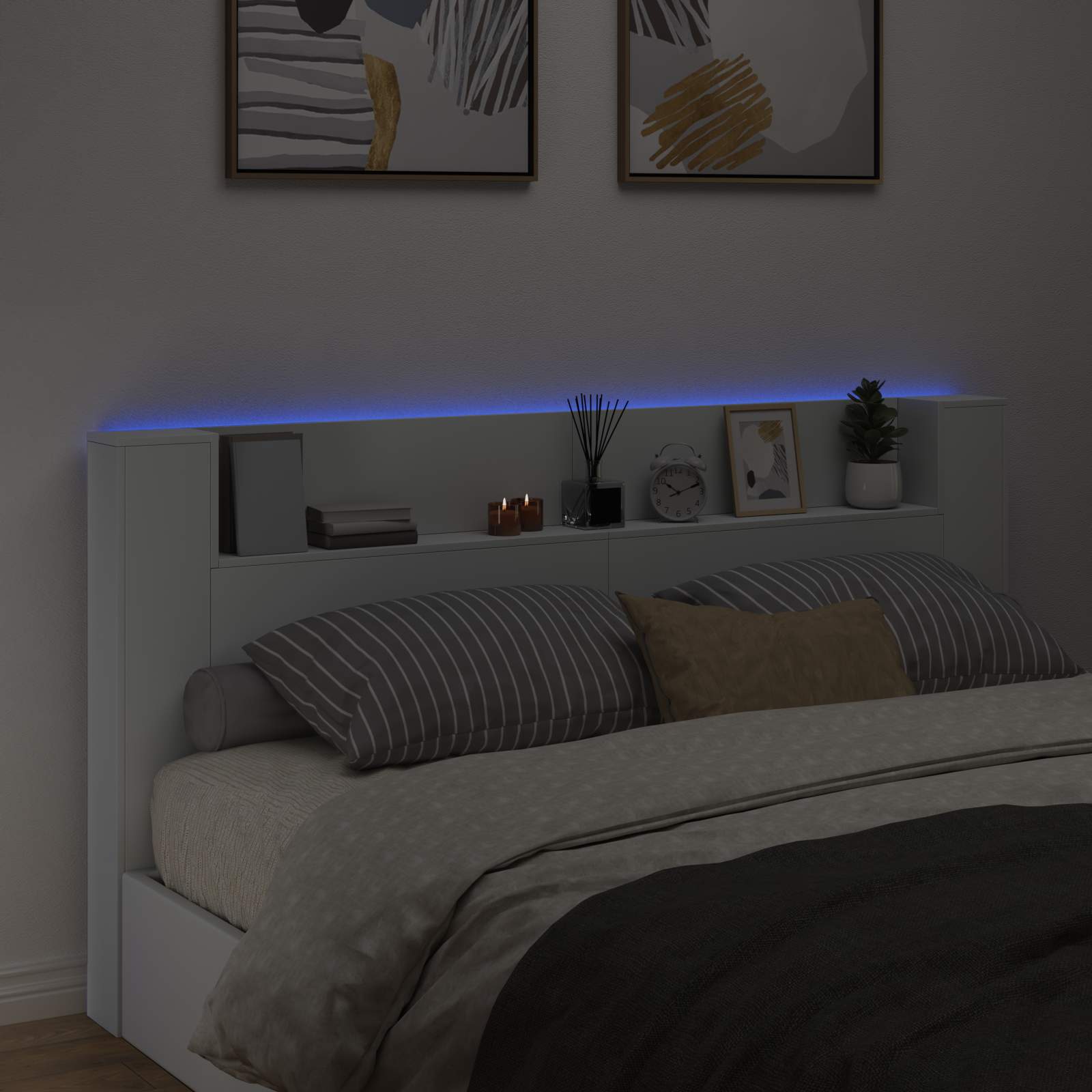 Fejtámla led -es lámpákkal fehér 200 x 16,5 x 103,5 cm faanyag
