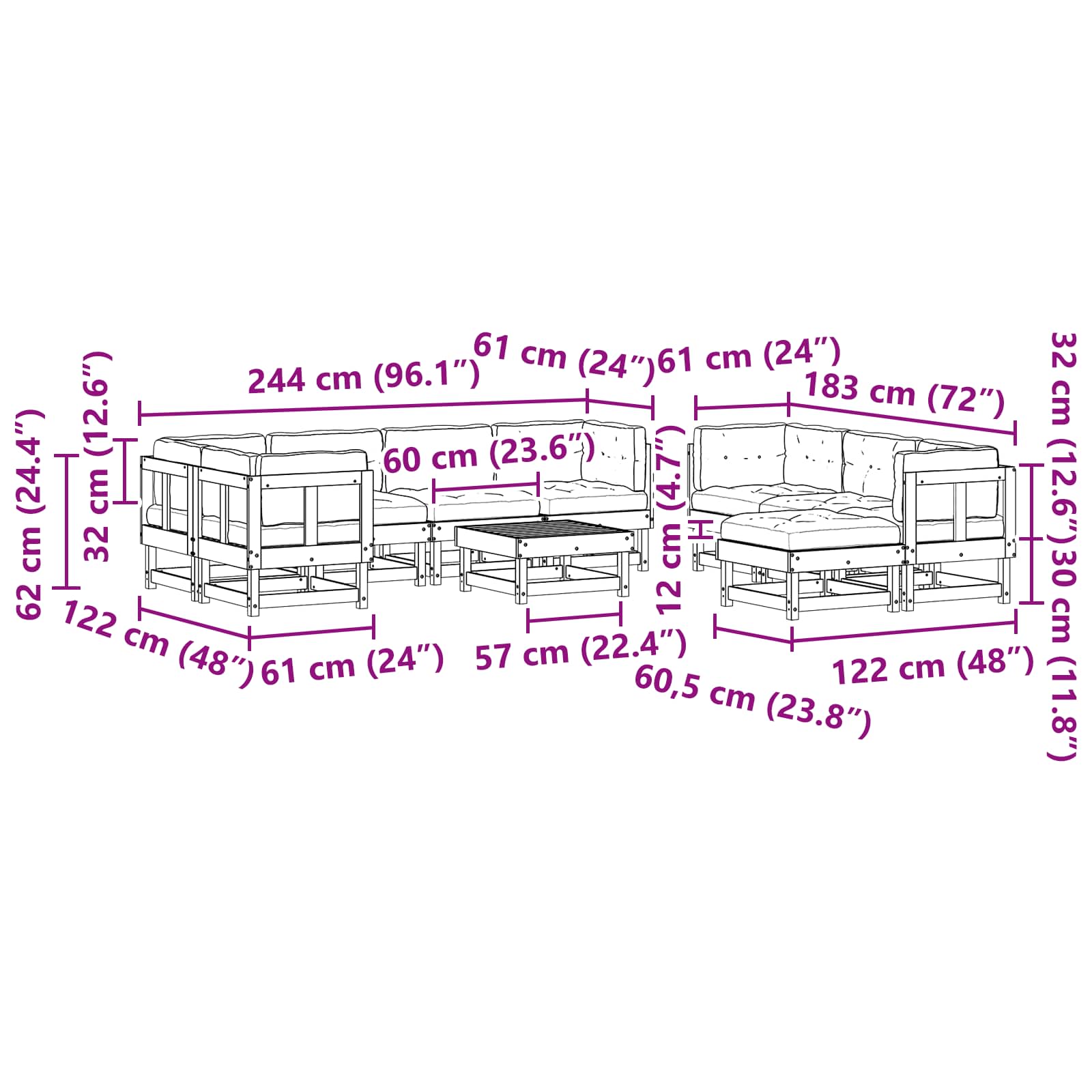 Kerti lounge szett 33 pcs viaszbarna és taupe tömör fenyő
