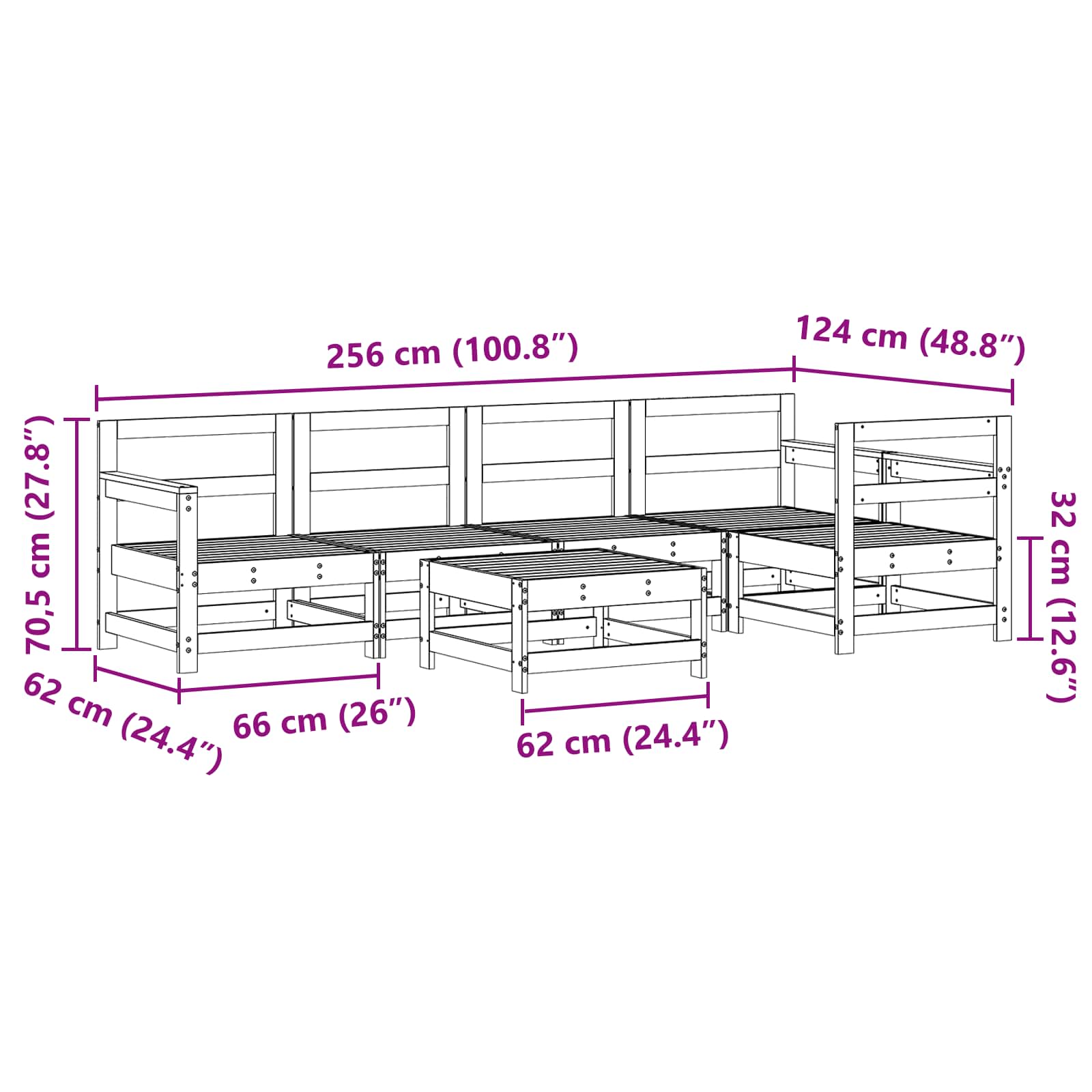Kerti lounge szett 6 pcs viaszbarna tömör fenyő