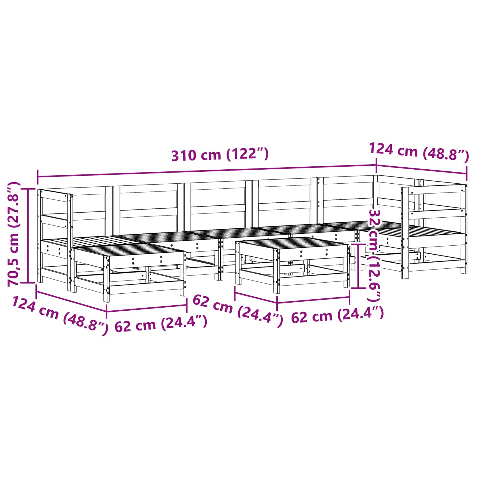 Kerti lounge szett 8 pcs viaszbarna tömör fenyő