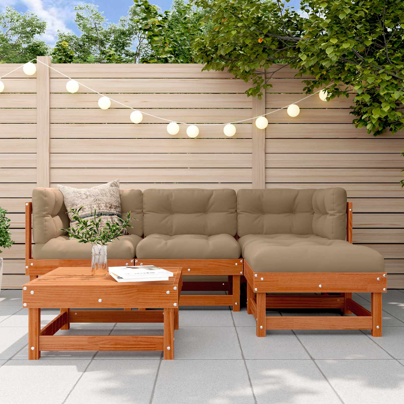 Kerti lounge szett 15 pcs viaszbarna és taupe tömör fenyő