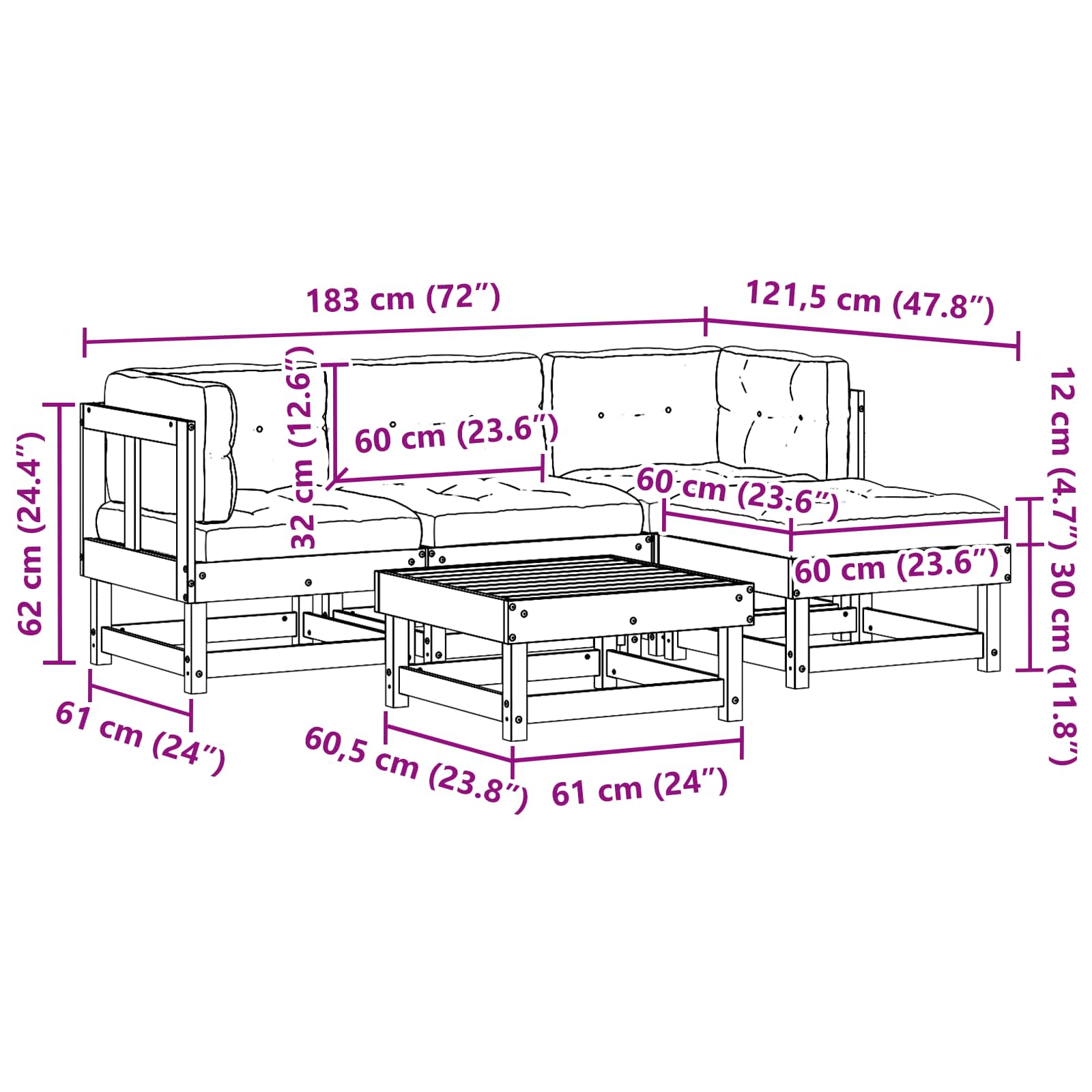 Kerti lounge szett 15 pcs viaszbarna és taupe tömör fenyő