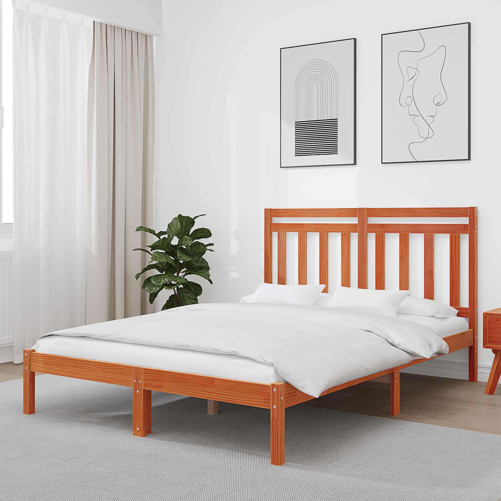 Ágykeret 2 pcs faggyú barna 140 x 200 cm tömör fenyőfa