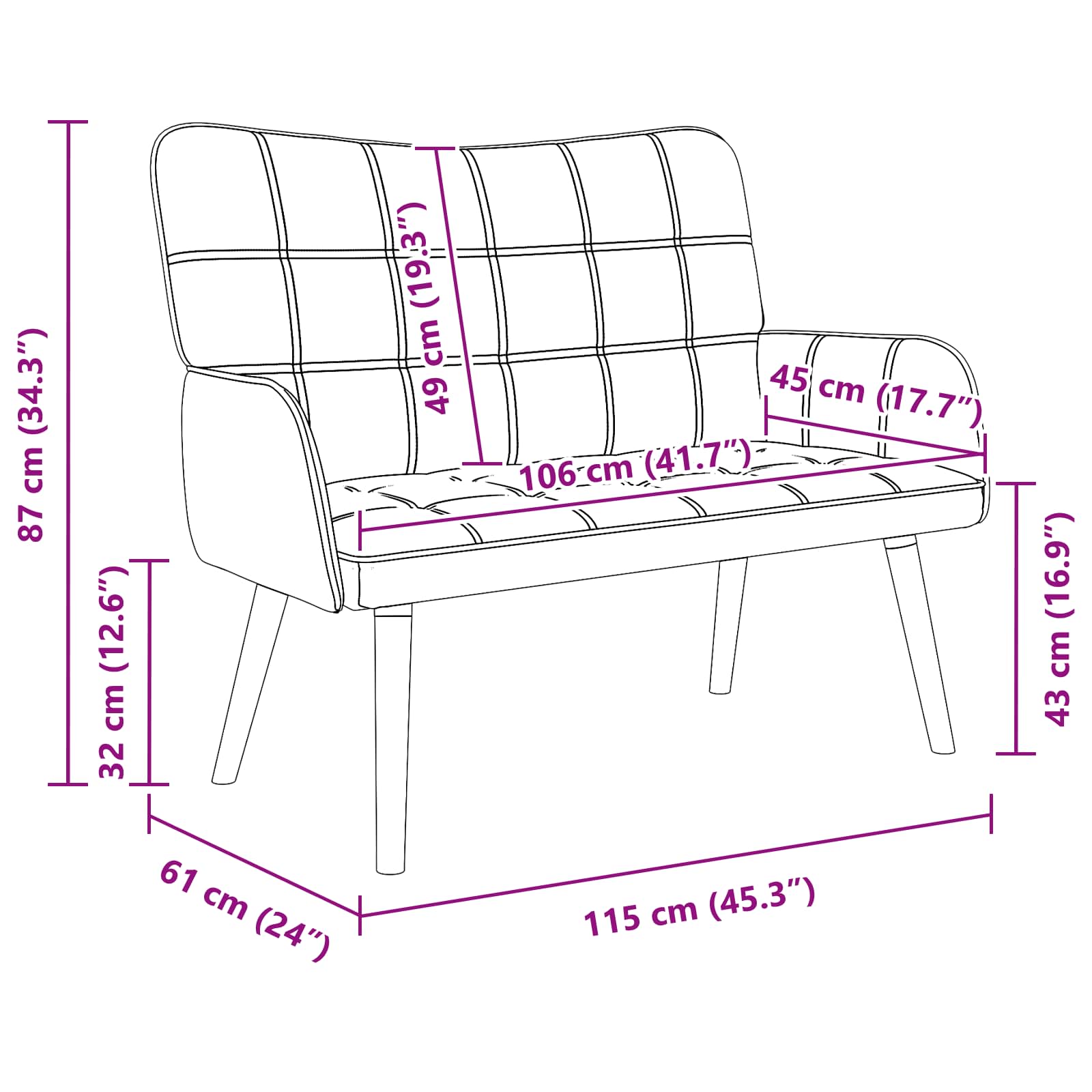 Kétfős kanapé kék 115 x 61 x 87 cm szövet