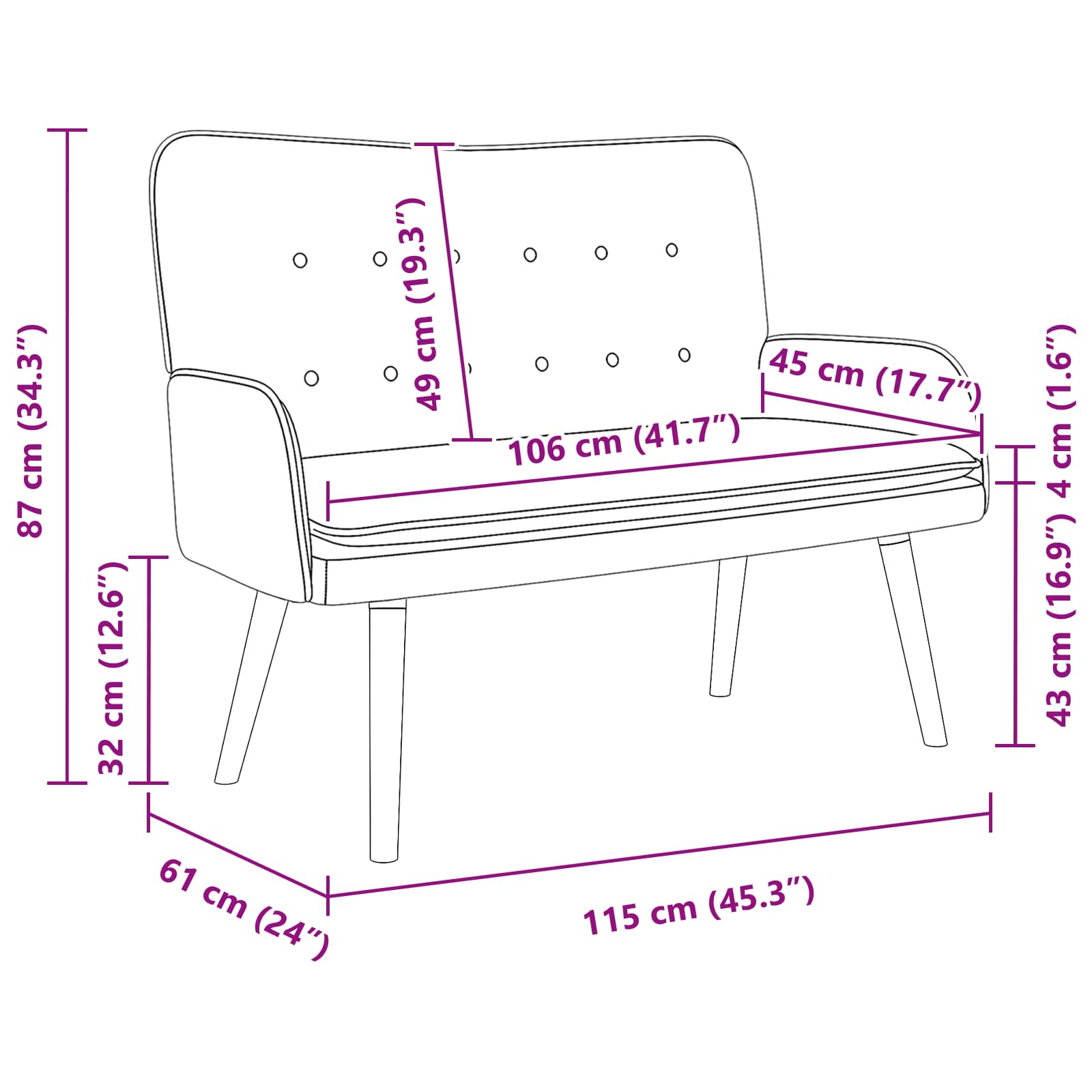 Kétfős kanapé kék 115 x 61 x 87 cm bársony