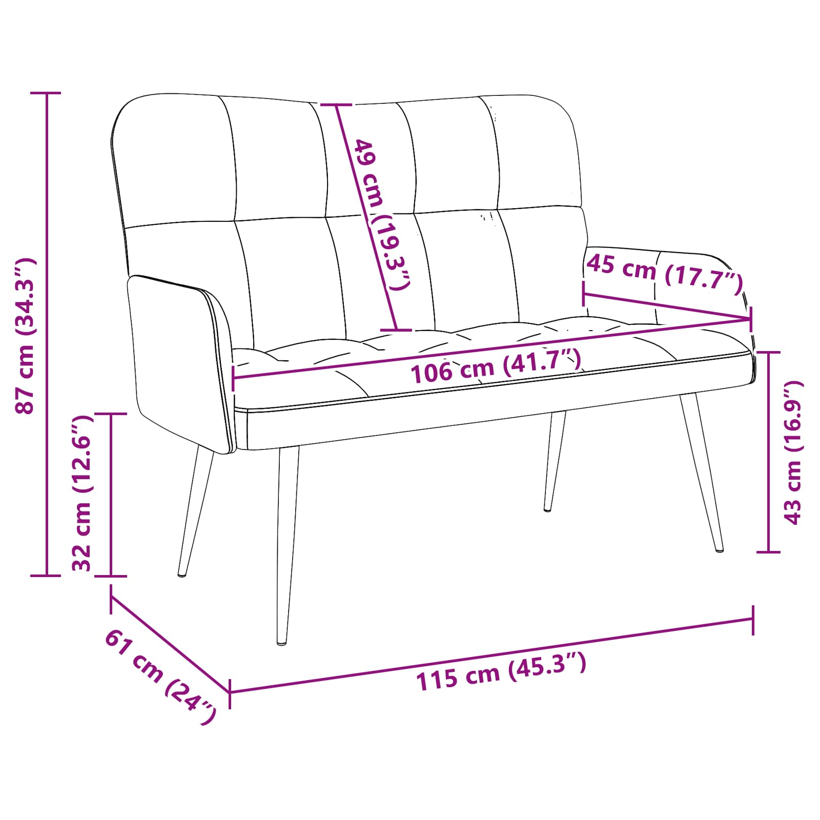 Kétfős kanapé kék 115 x 61 x 87 cm szövet