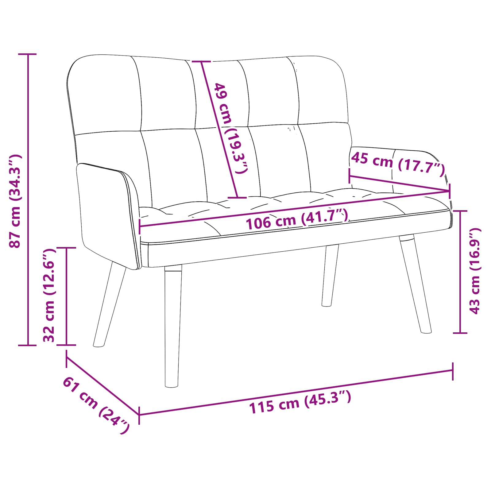 Kétfős kanapé rózsaszín 115 x 61 x 87 cm bársony