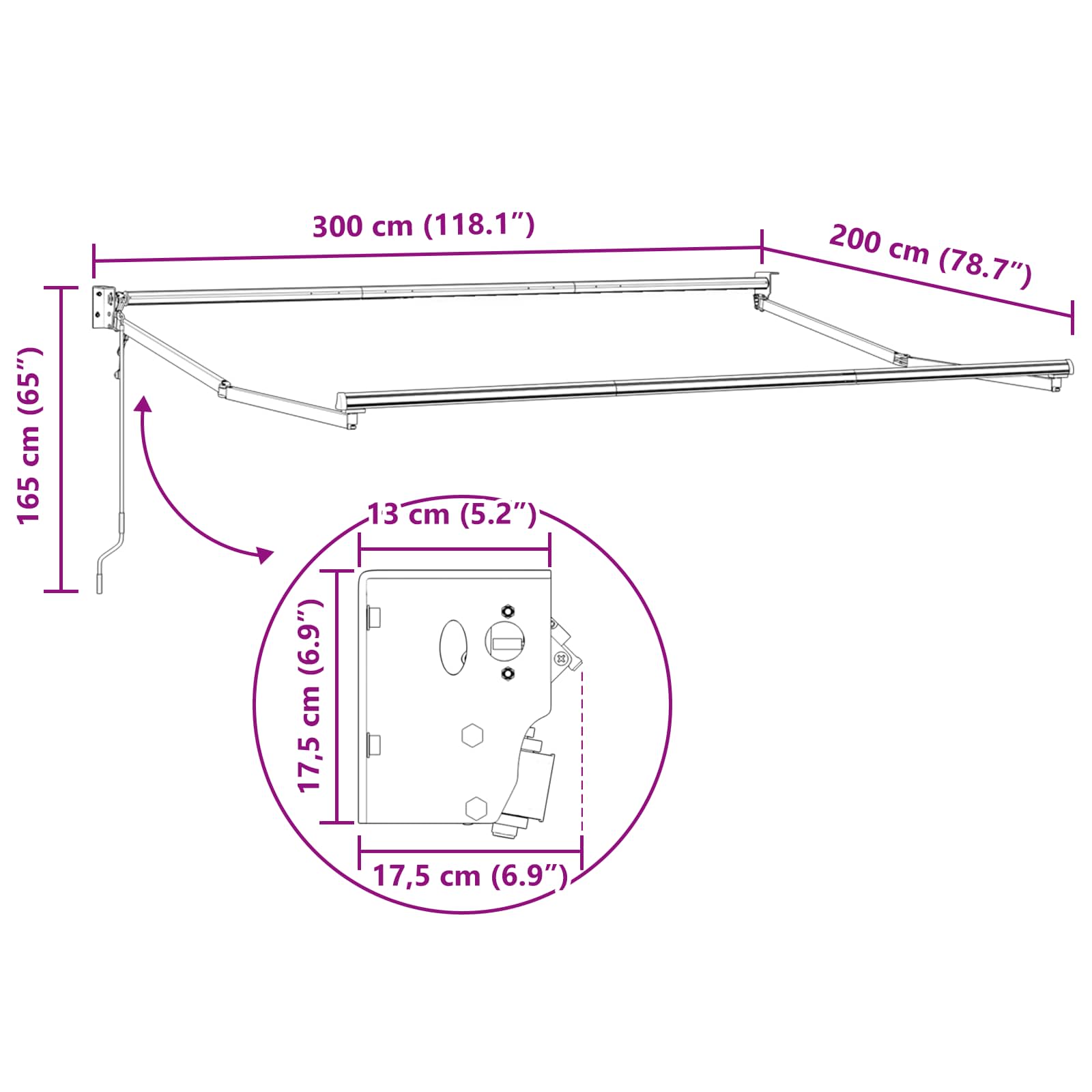 Elektromos kihúzható napernyő antracit és fehér 3 x 2 m