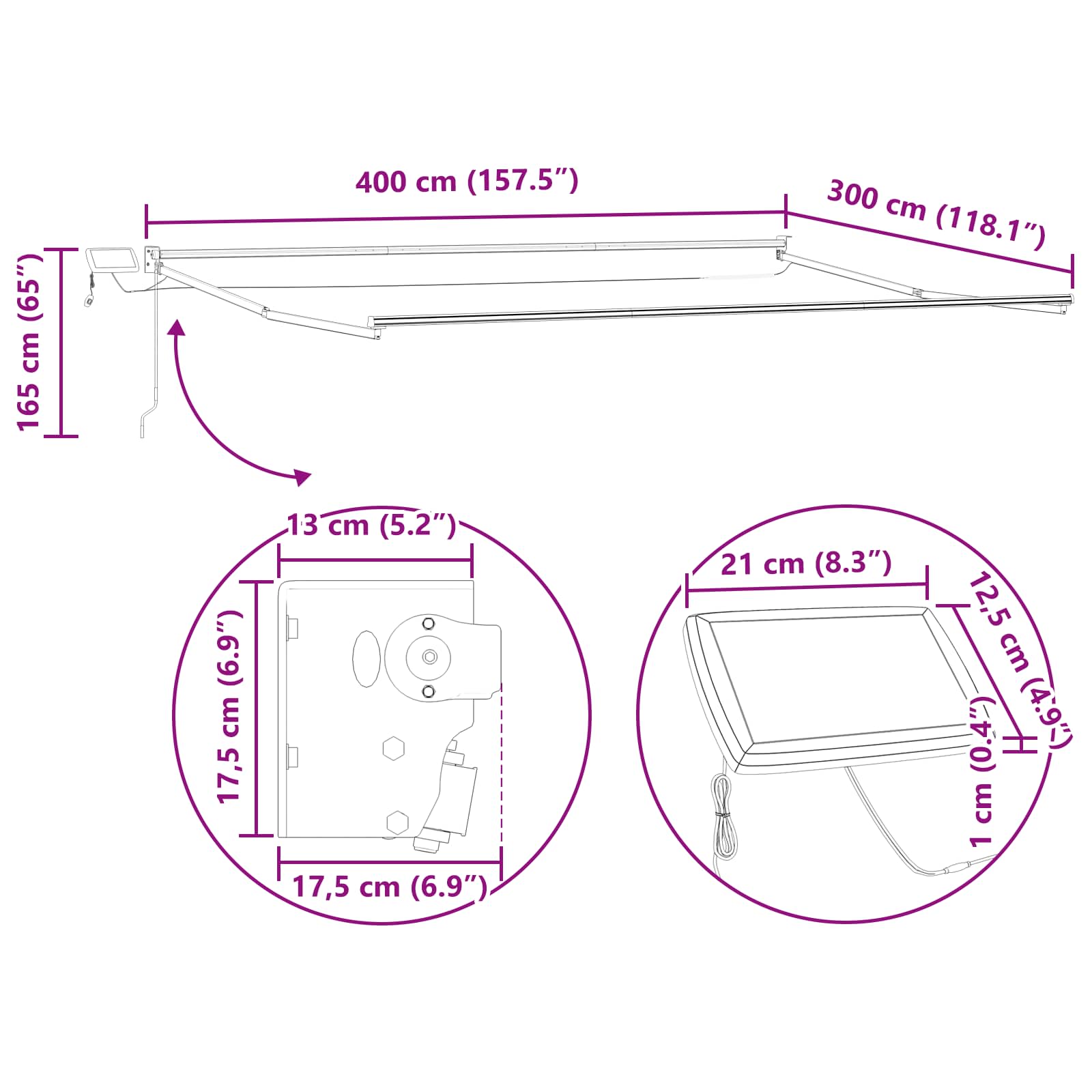 Led-es, kézi kihúzható napernyő sokszínű 4 × 3 m